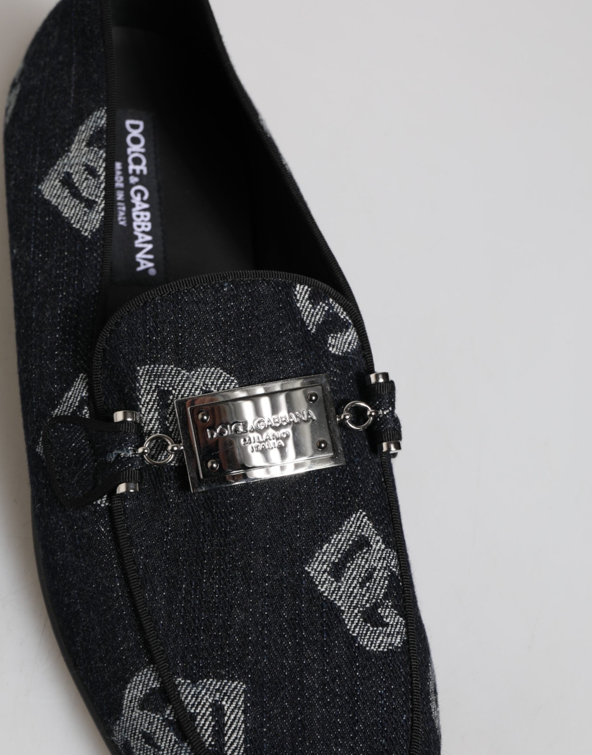 Dolce & Gabbana Blue Logo Cotton Loafers Formal Dress Shoes-8
