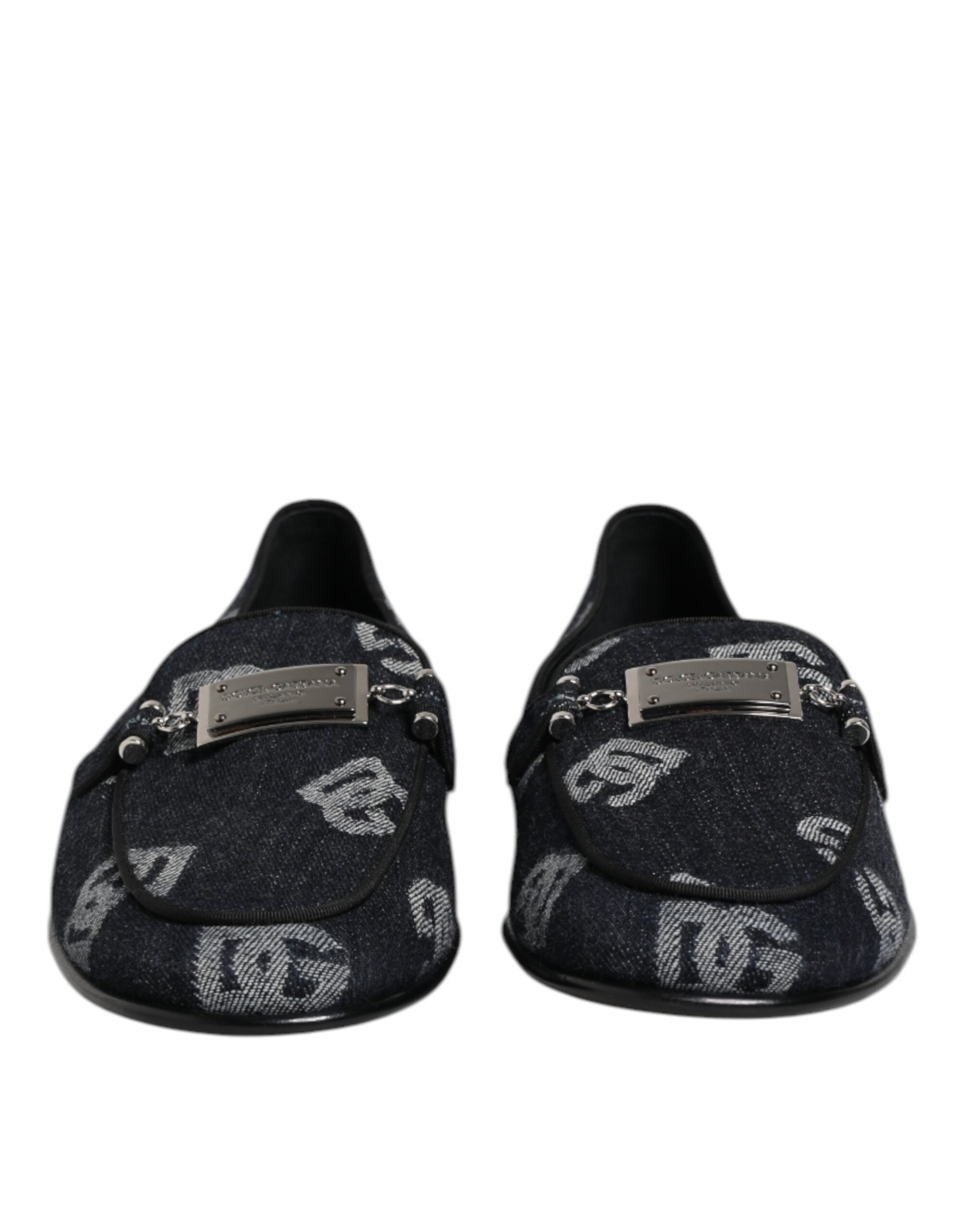 Dolce & Gabbana Blue Logo Cotton Loafers Formal Dress Shoes-3