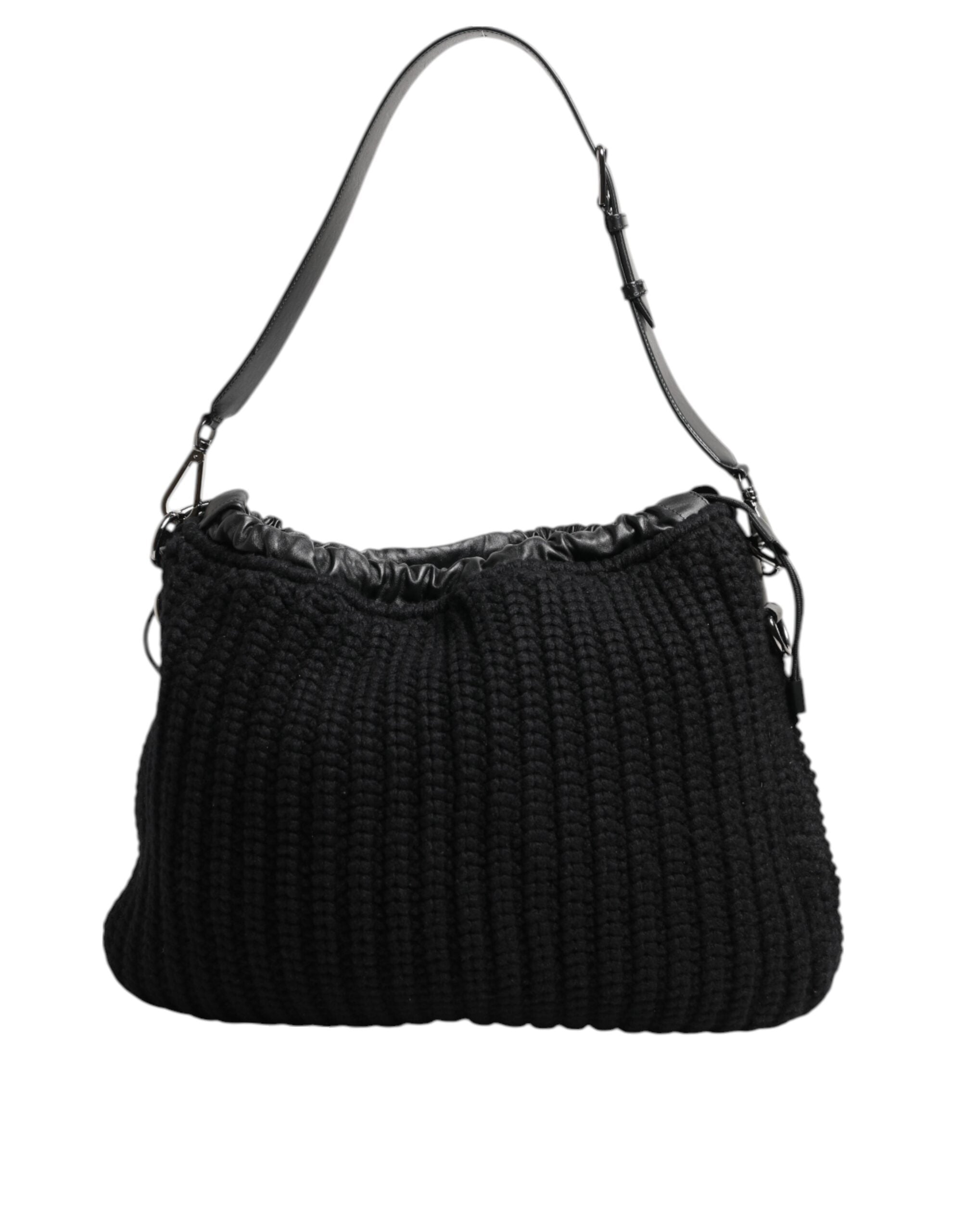 Dolce & Gabbana Black Cashmere Knitted Leather Shoulder Women's Handbag-1