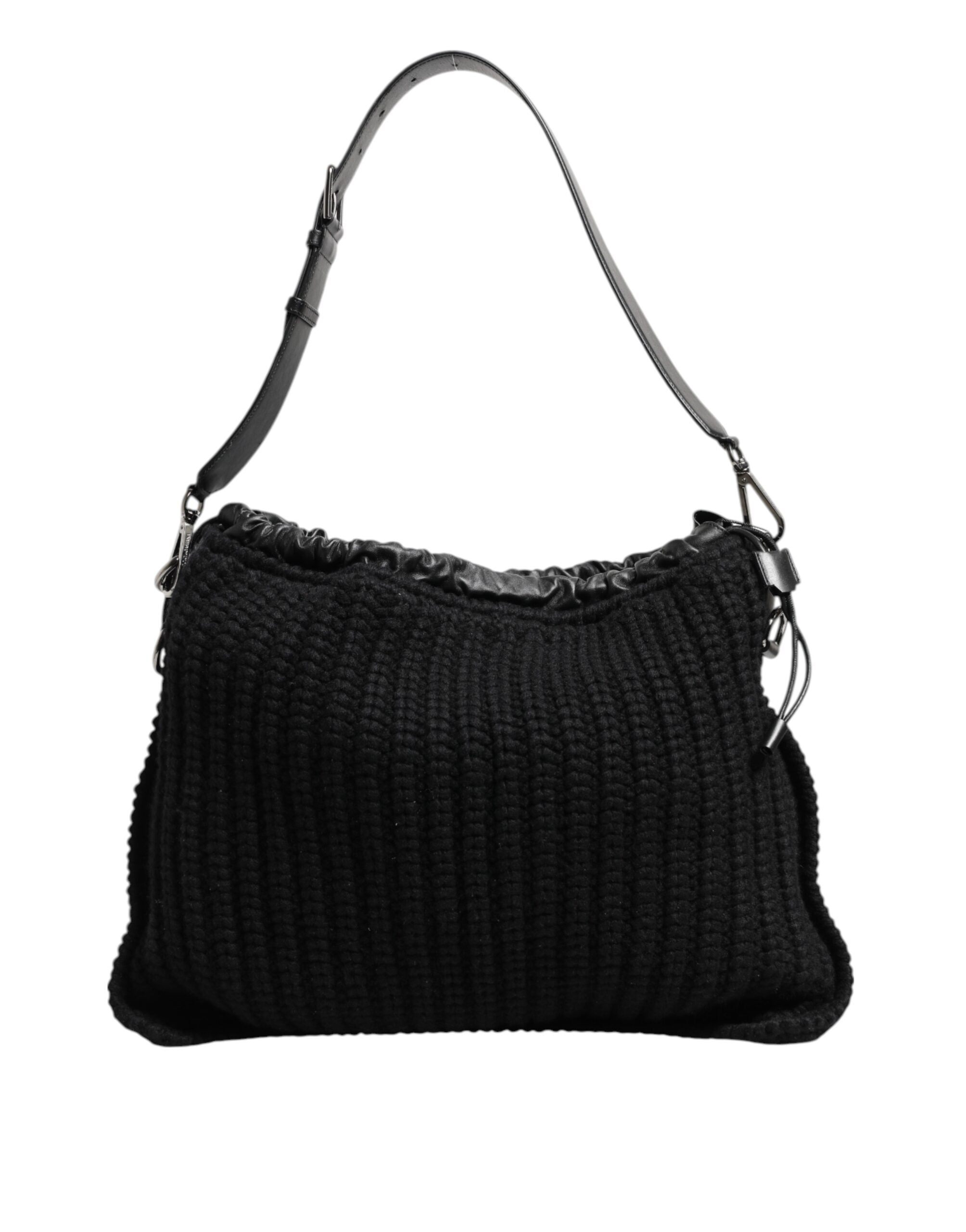 Dolce & Gabbana Black Cashmere Knitted Leather Shoulder Women's Handbag-4