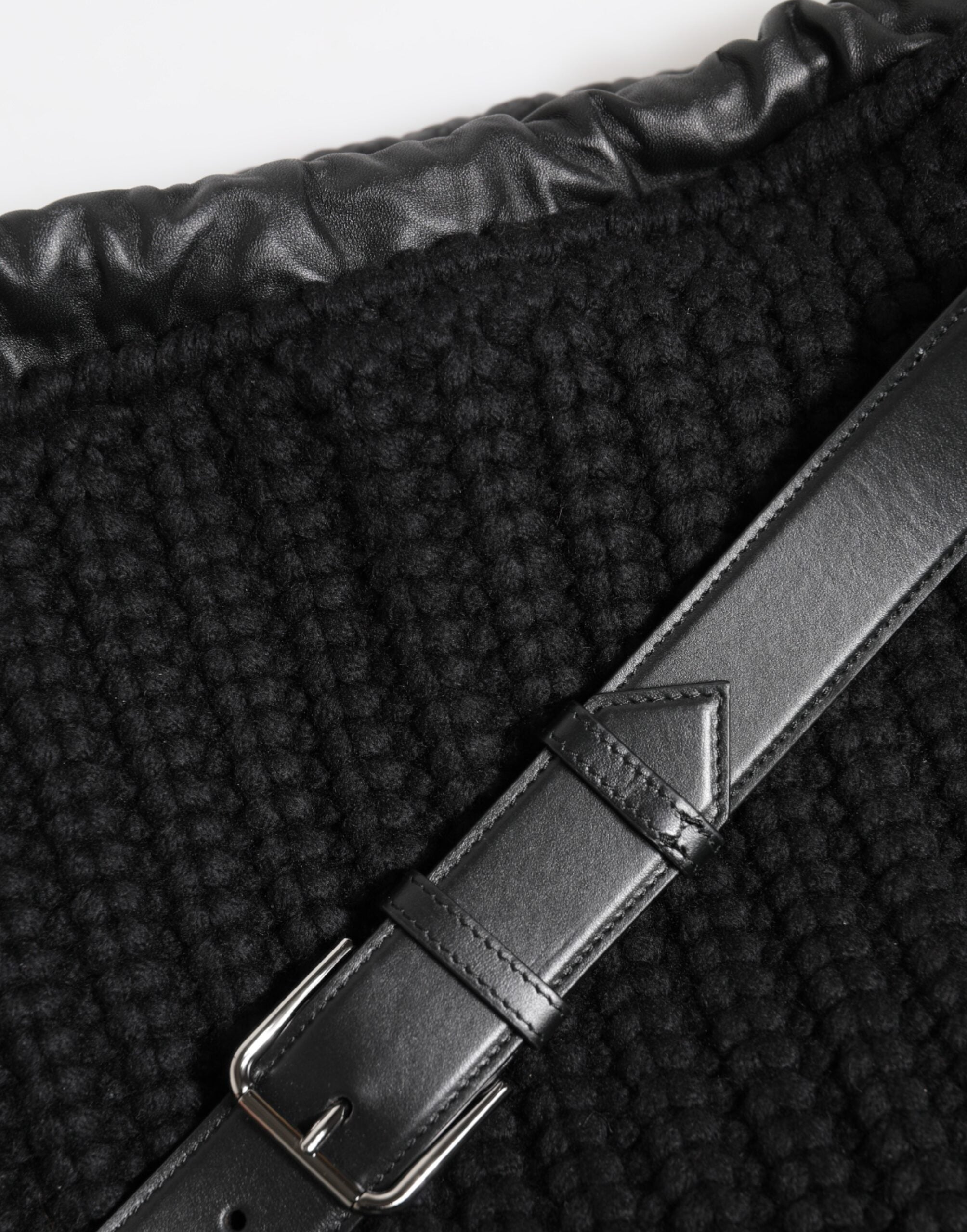 Dolce & Gabbana Black Cashmere Knitted Leather Shoulder Women's Handbag-7