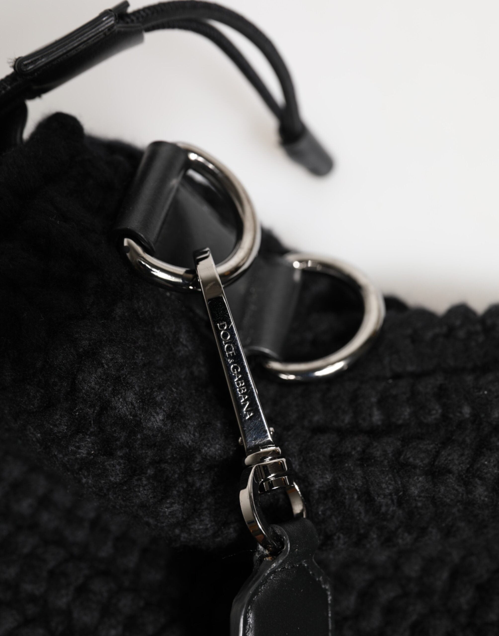 Dolce & Gabbana Black Cashmere Knitted Leather Shoulder Women's Handbag-8