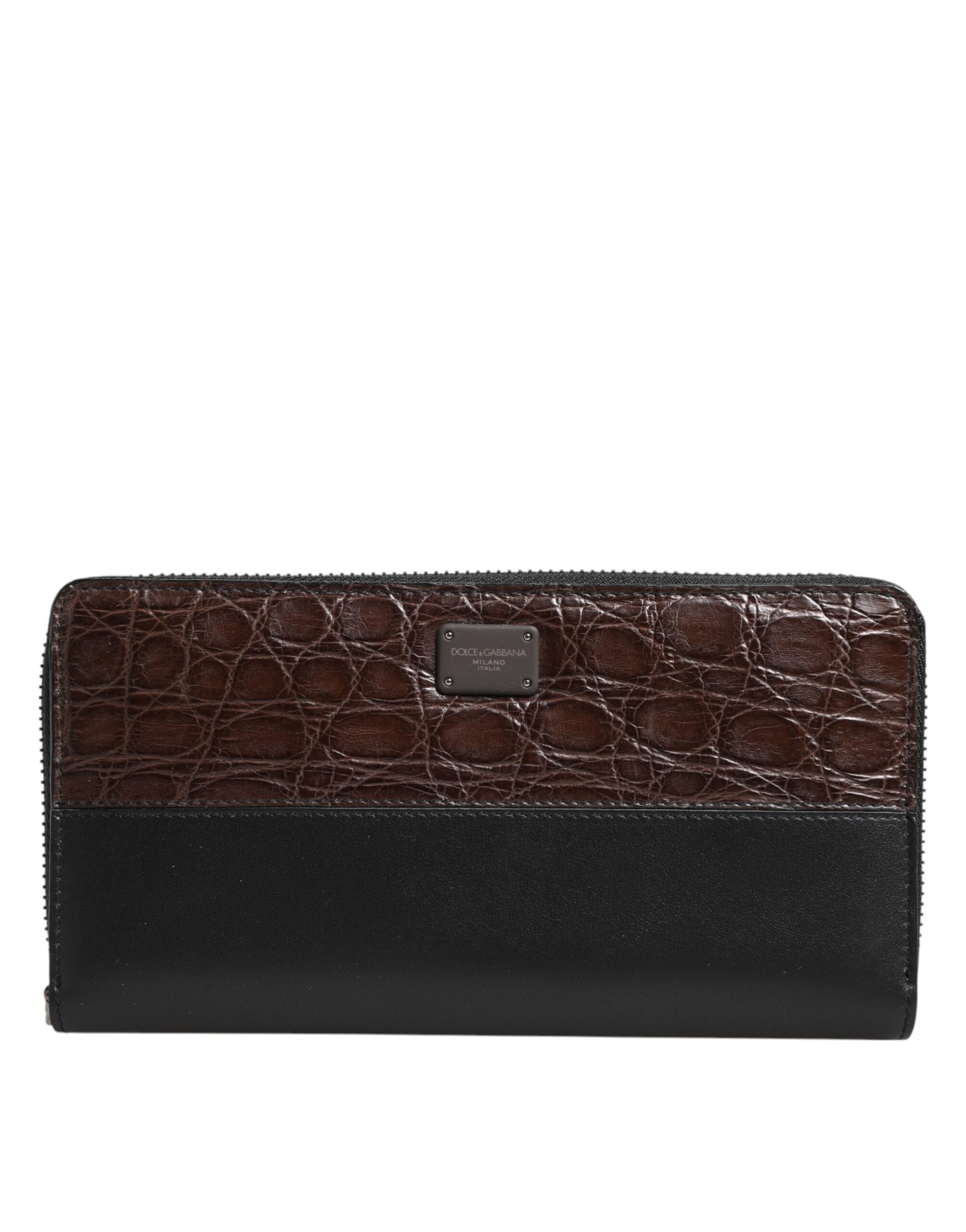 Dolce & Gabbana Black Brown Exotic Leather Men's Continental Clutch Wallet