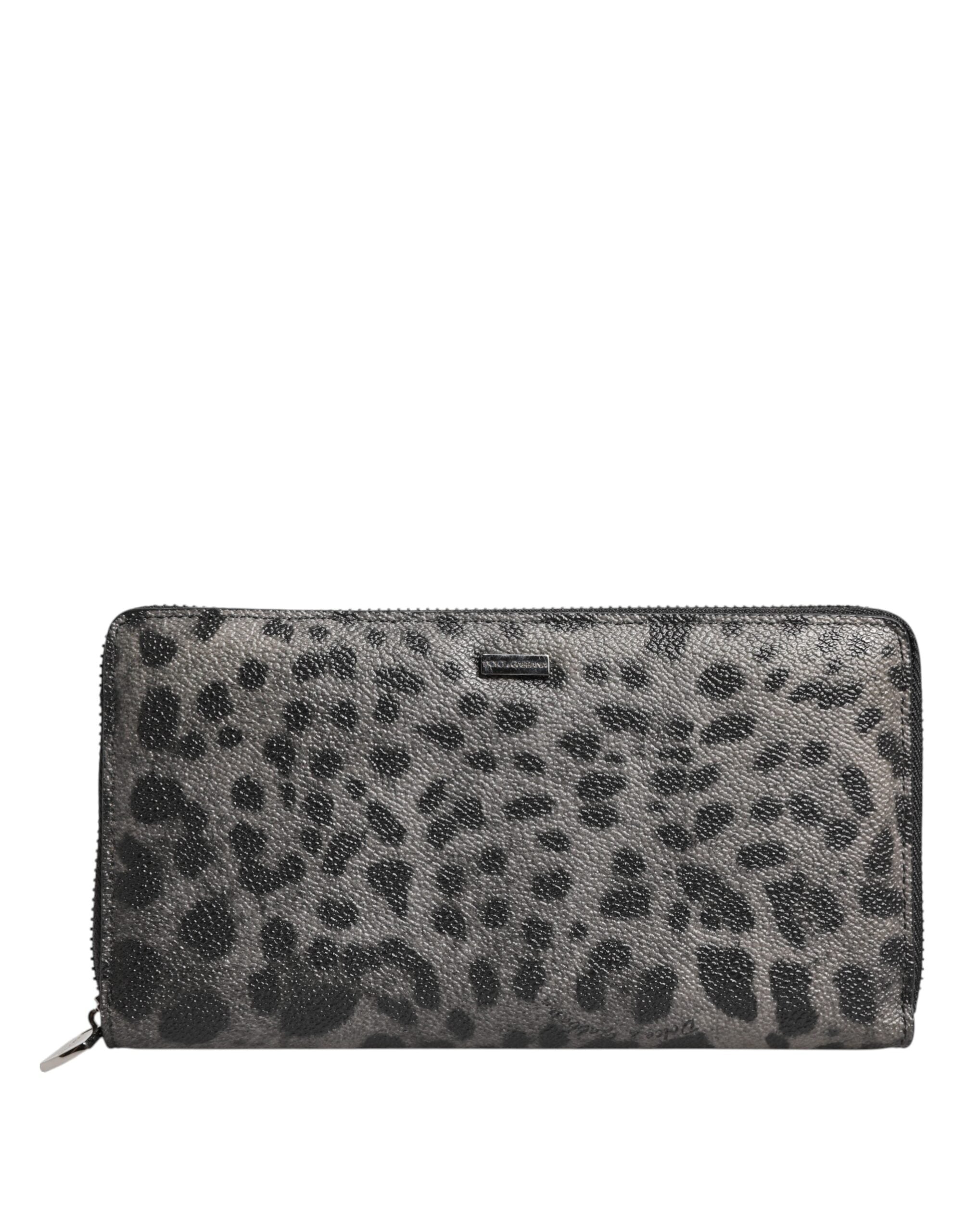 Dolce & Gabbana Black Grey Leopard Leather Zip Around Continental Wallet-2