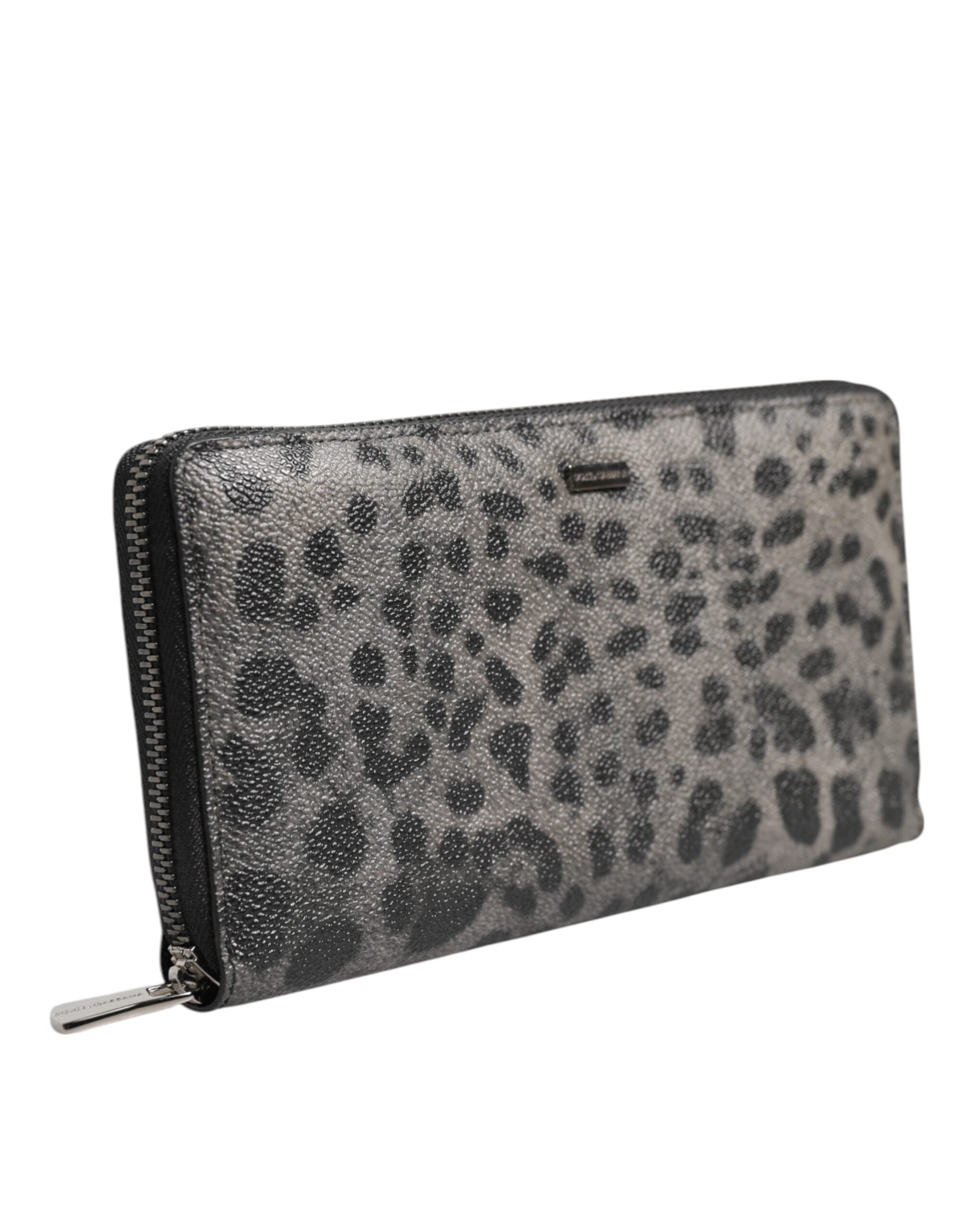 Dolce & Gabbana Black Grey Leopard Leather Zip Around Continental Wallet-3