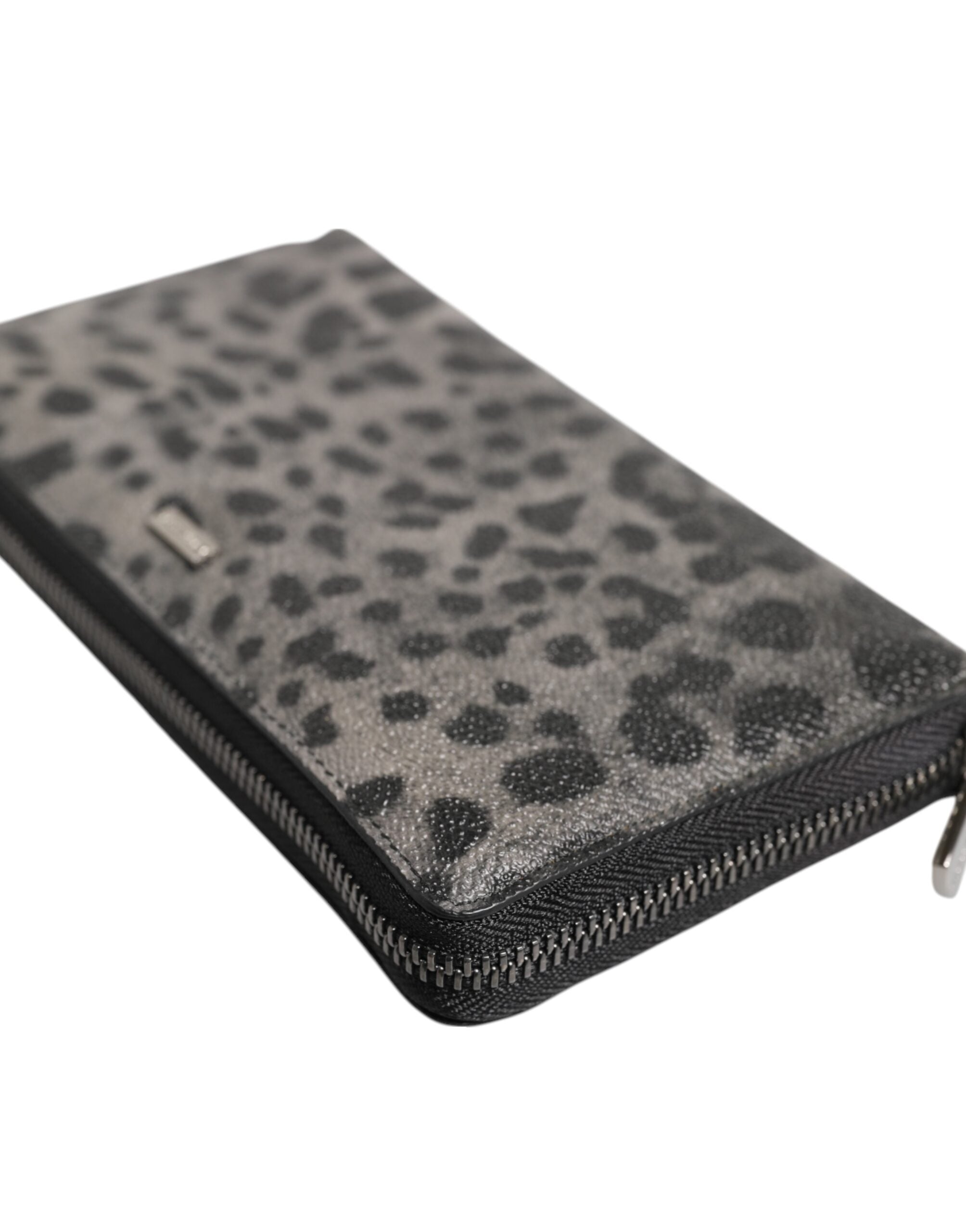 Dolce & Gabbana Black Grey Leopard Leather Zip Around Continental Wallet-5