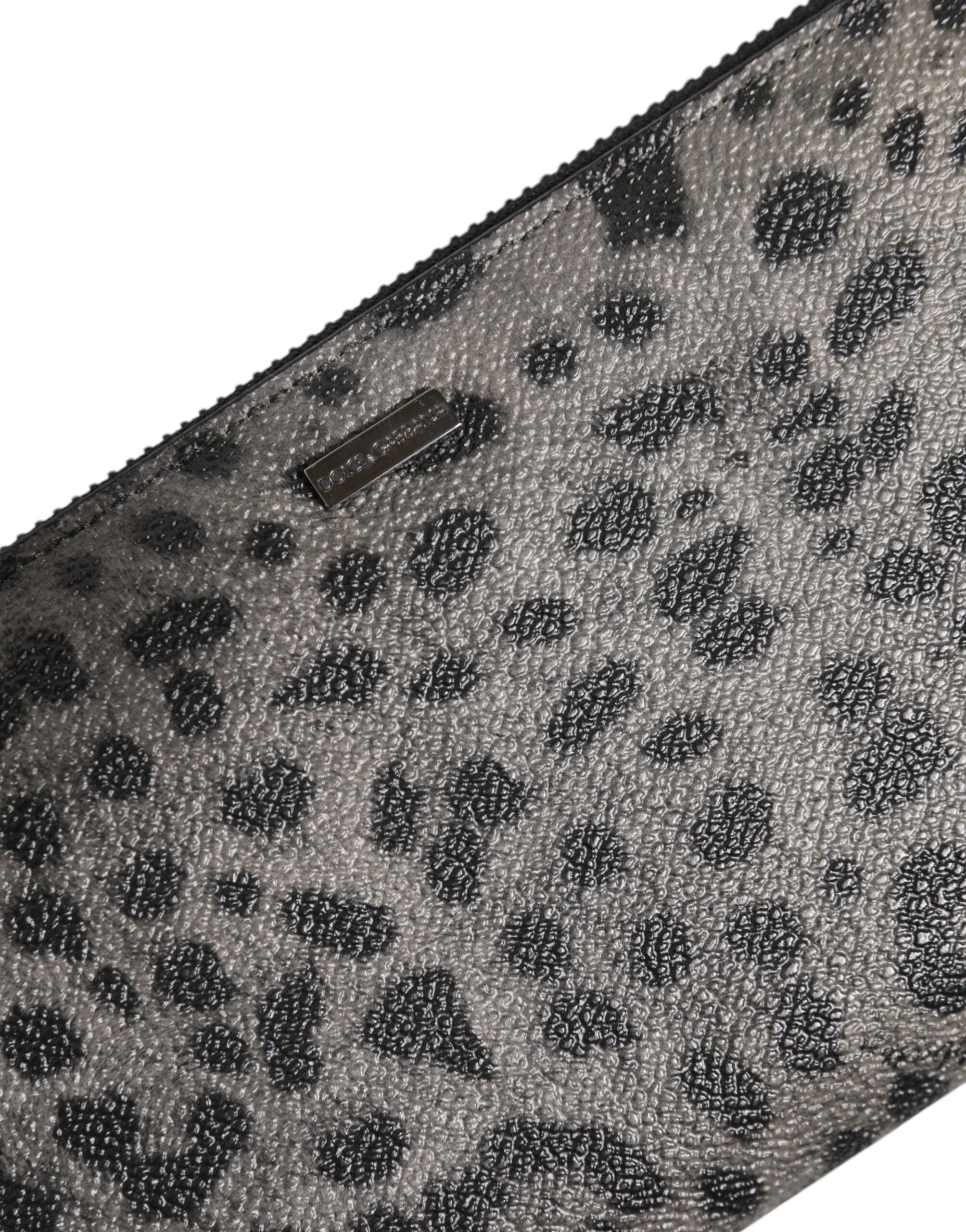 Dolce & Gabbana Black Grey Leopard Leather Zip Around Continental Wallet-6