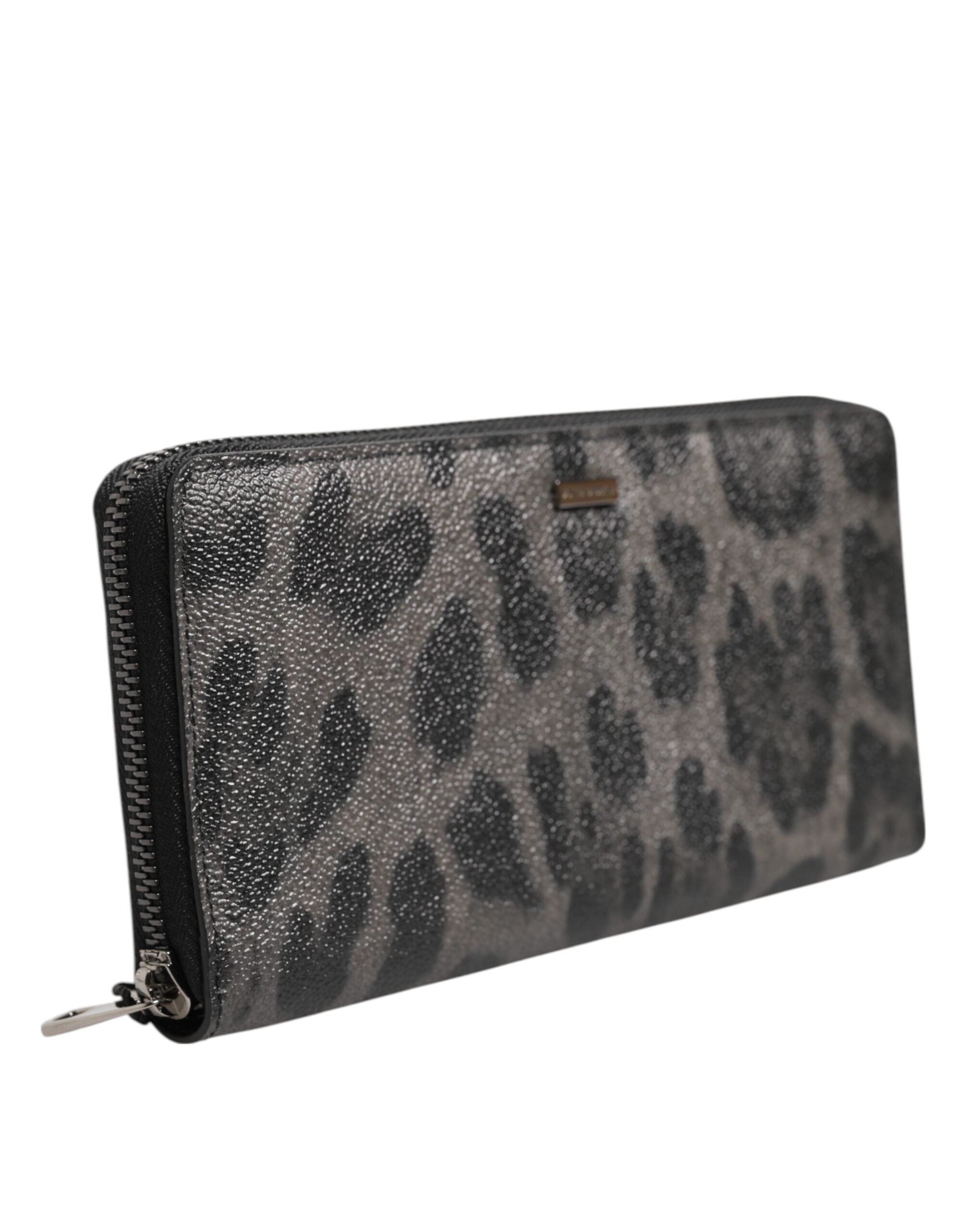Dolce & Gabbana Black Grey Leopard Leather Zip Around Continental Wallet-3