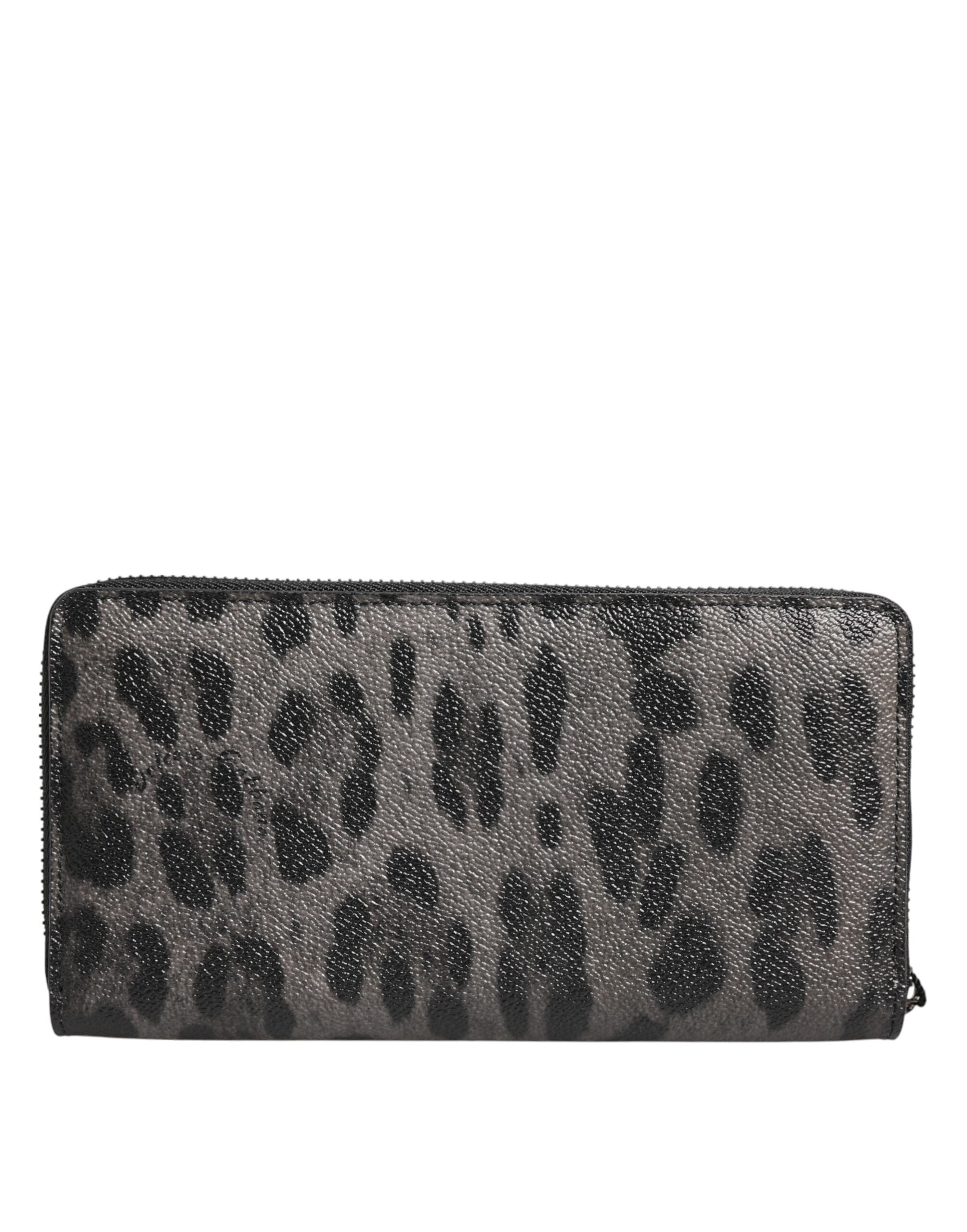 Dolce & Gabbana Black Grey Leopard Leather Zip Around Continental Wallet-4