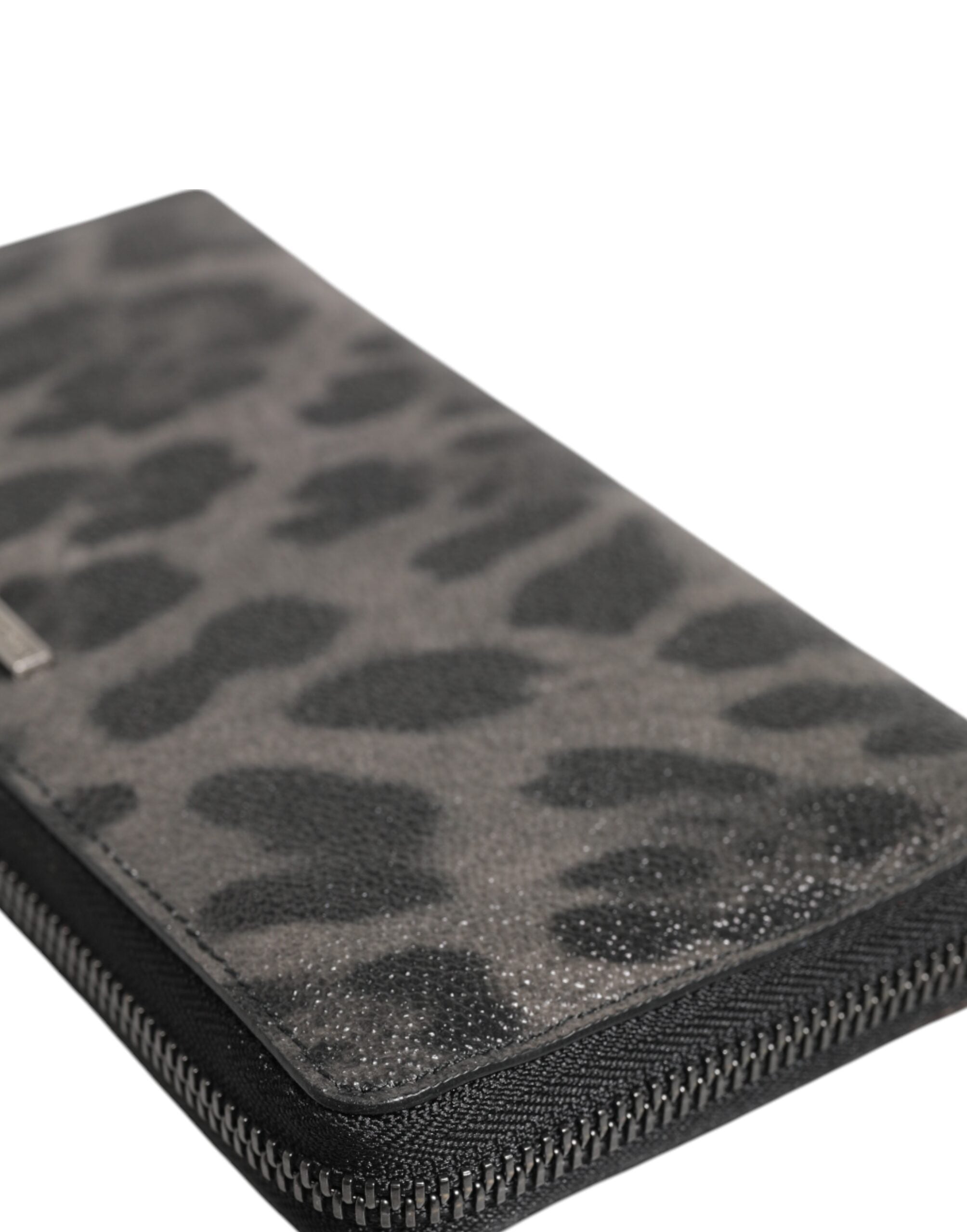 Dolce & Gabbana Black Grey Leopard Leather Zip Around Continental Wallet-5