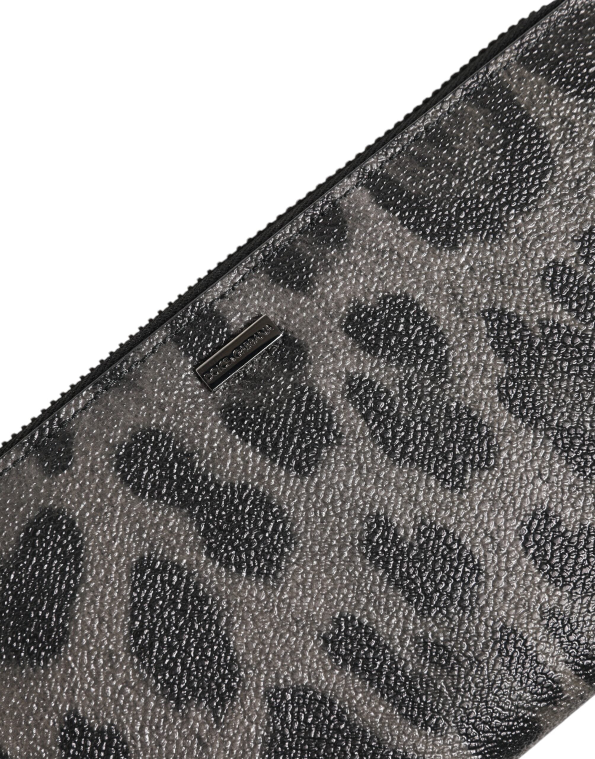 Dolce & Gabbana Black Grey Leopard Leather Zip Around Continental Wallet-6