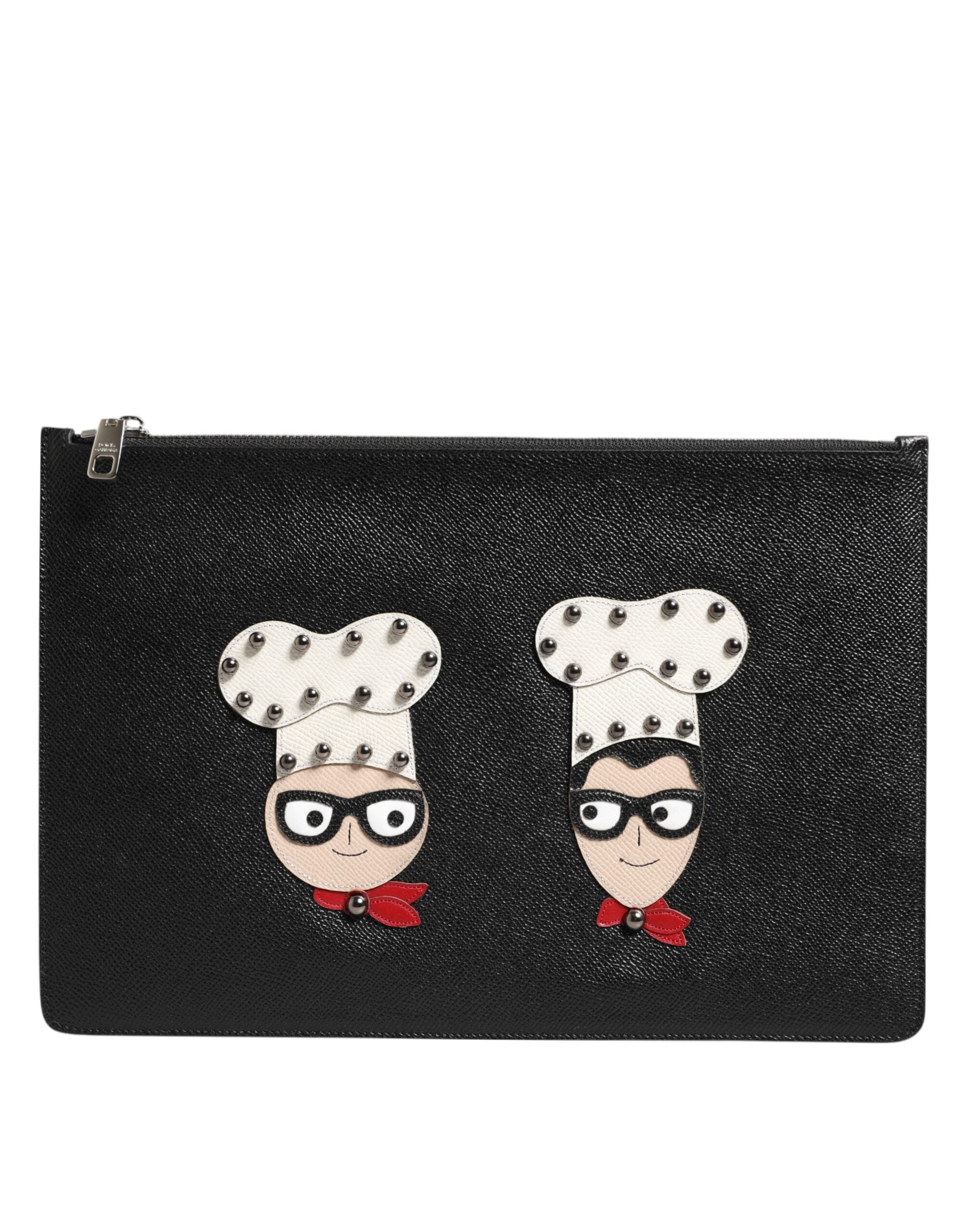 Dolce & Gabbana Black Leather #DGFAMILY Embellished Men's Clutch Pouch Bag-2