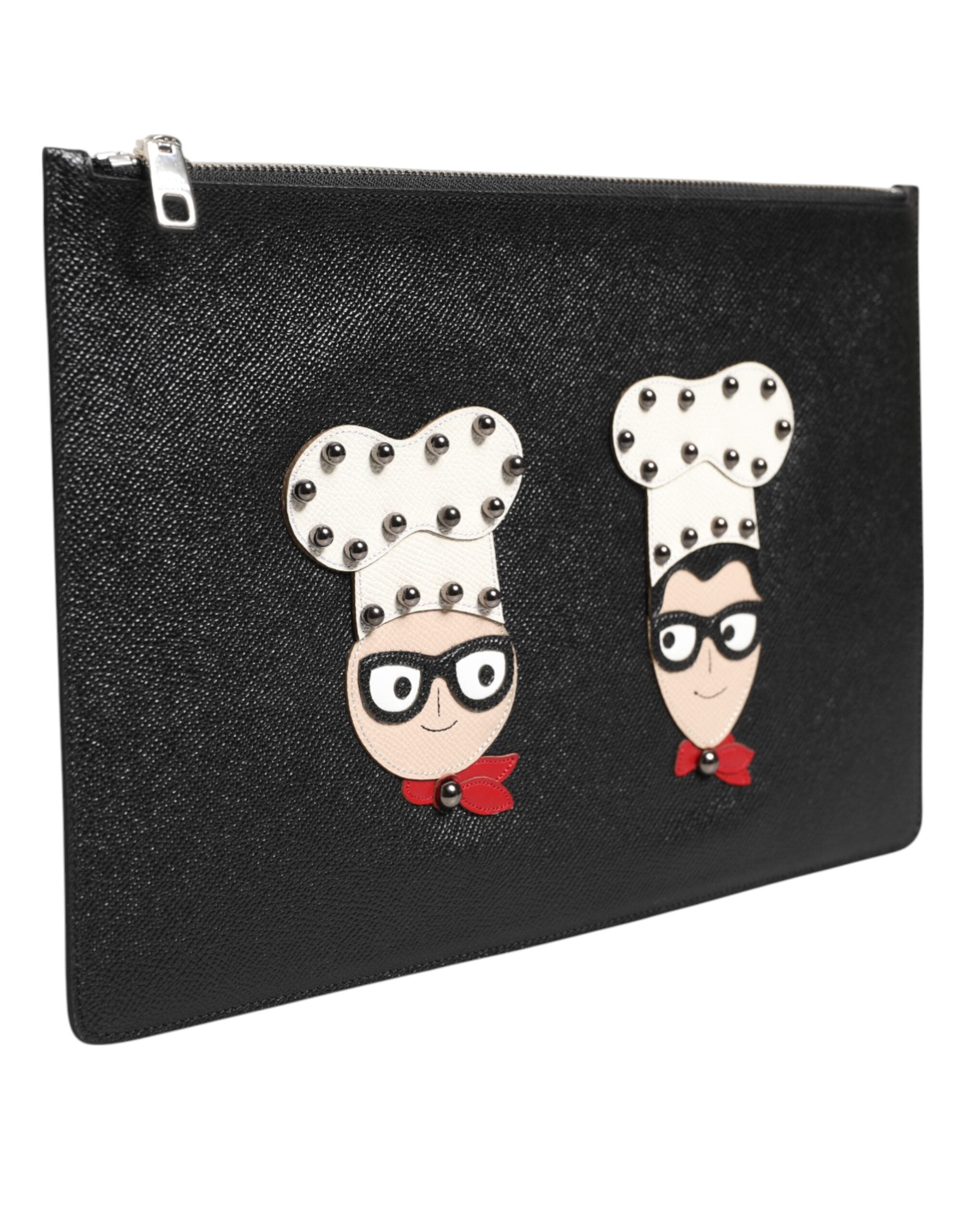 Dolce & Gabbana Black Leather #DGFAMILY Embellished Men's Clutch Pouch Bag-3