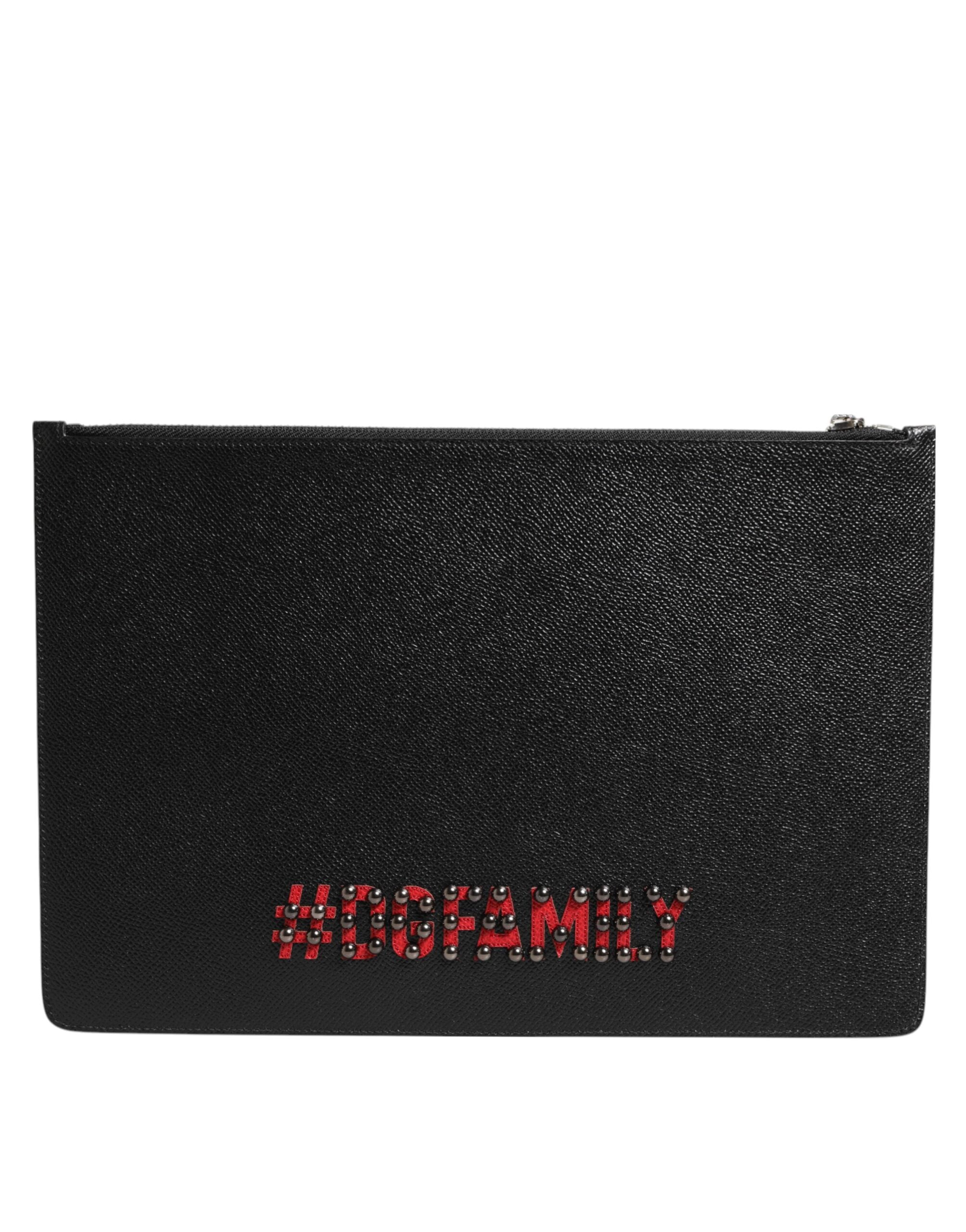 Dolce & Gabbana Black Leather #DGFAMILY Embellished Men's Clutch Pouch Bag-4