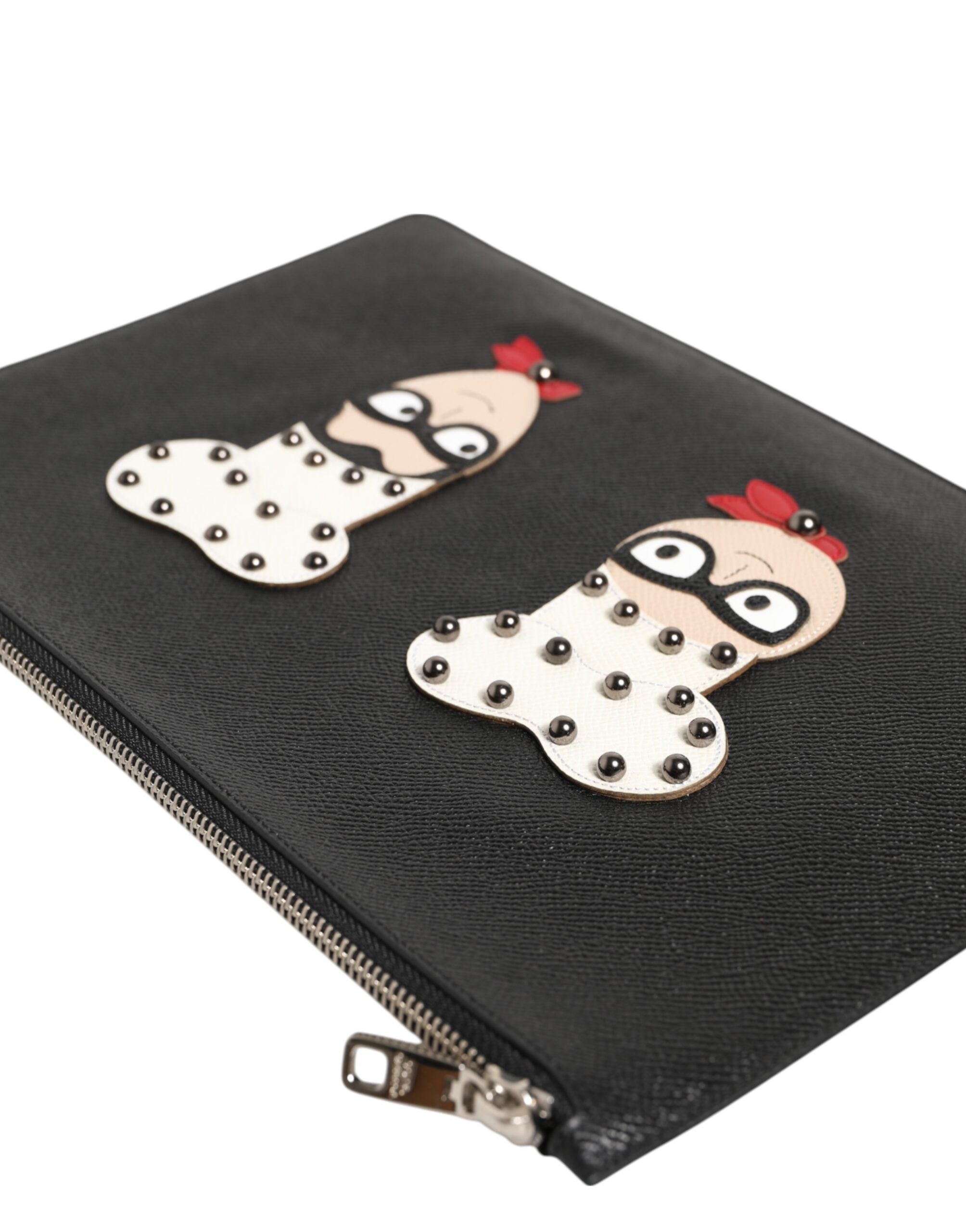 Dolce & Gabbana Black Leather #DGFAMILY Embellished Men's Clutch Pouch Bag-5
