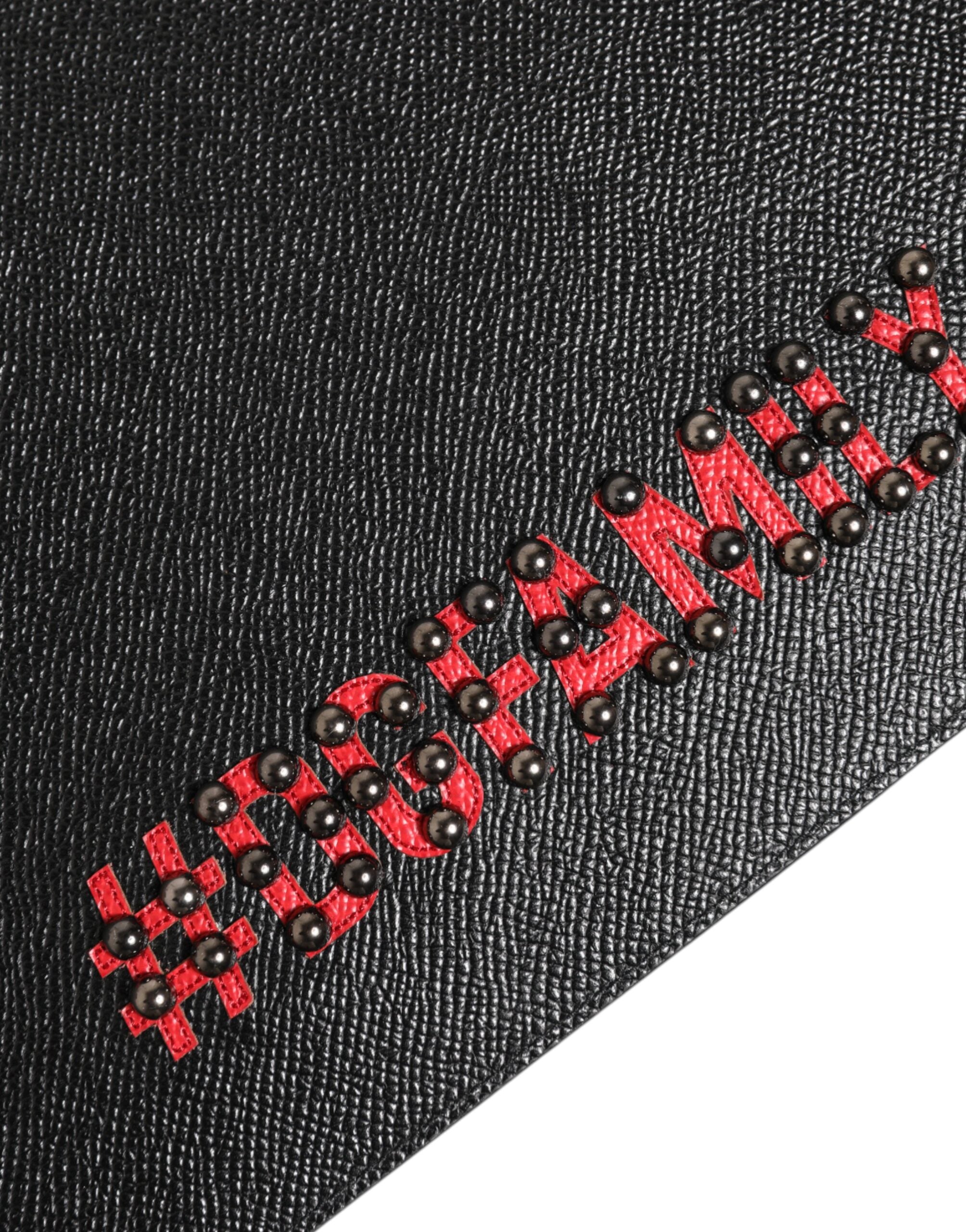 Dolce & Gabbana Black Leather #DGFAMILY Embellished Men's Clutch Pouch Bag-7