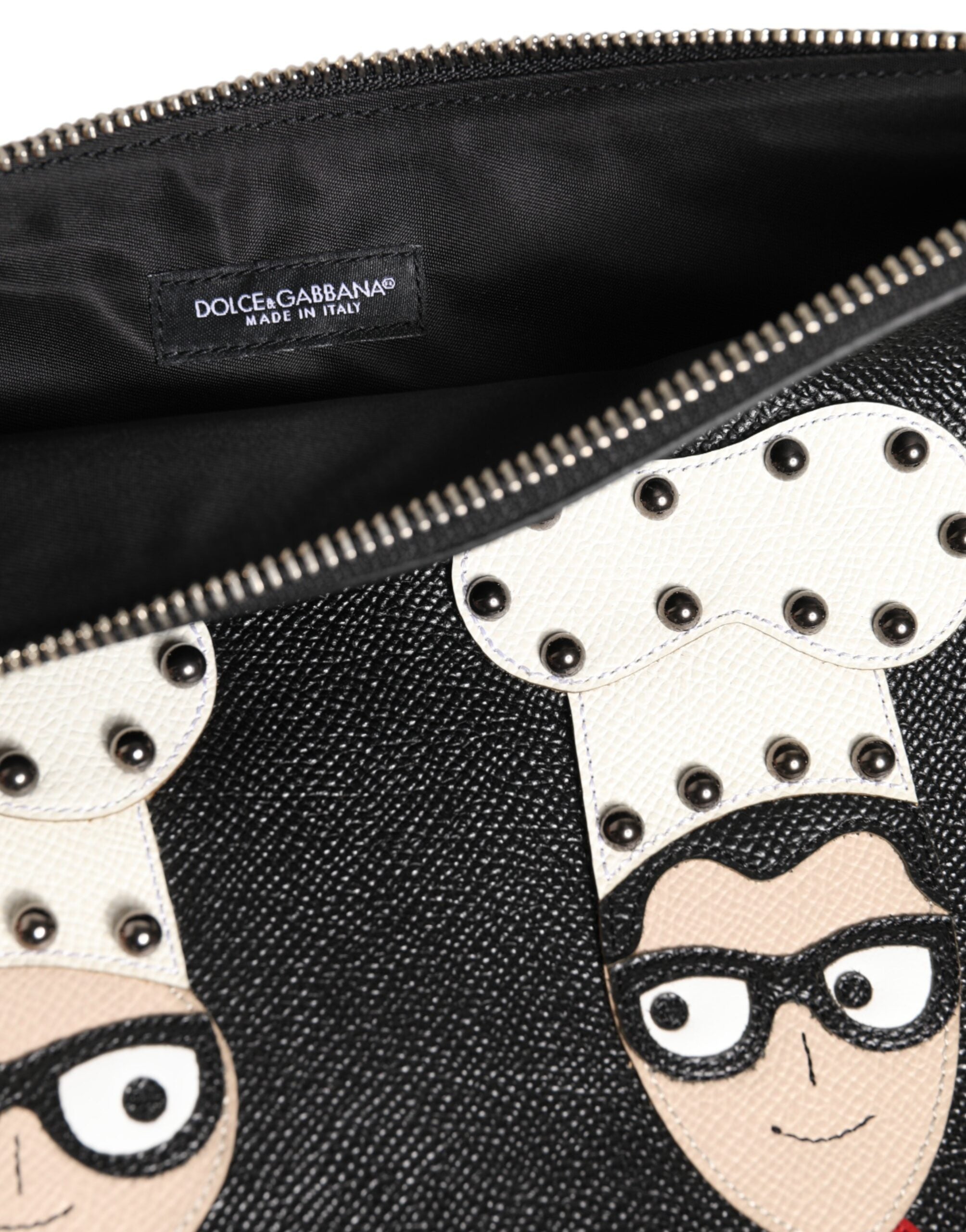 Dolce & Gabbana Black Leather #DGFAMILY Embellished Men's Clutch Pouch Bag-8