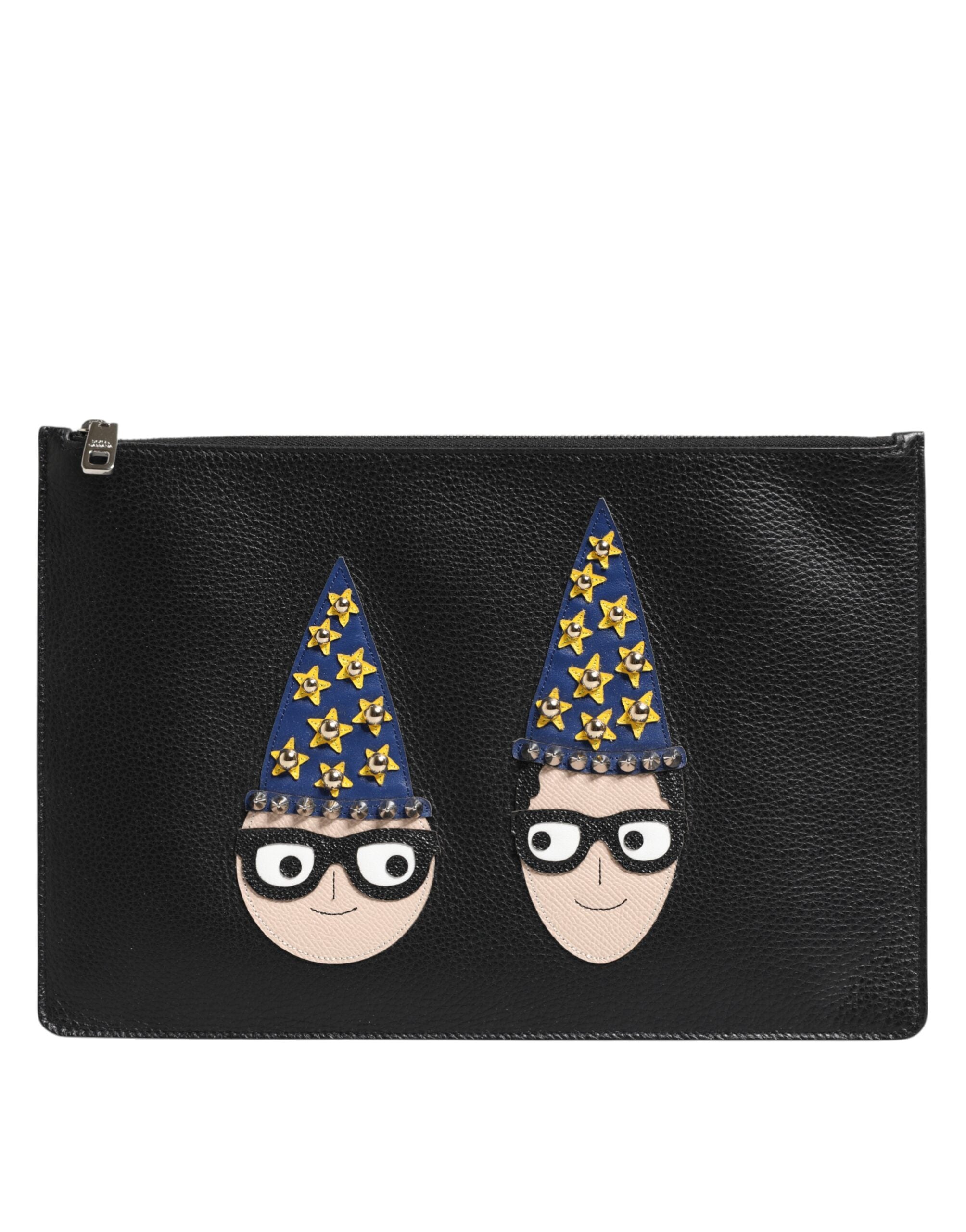 Dolce & Gabbana Black Leather #DGFAMILY Embellished Men's Clutch Pouch Bag-2
