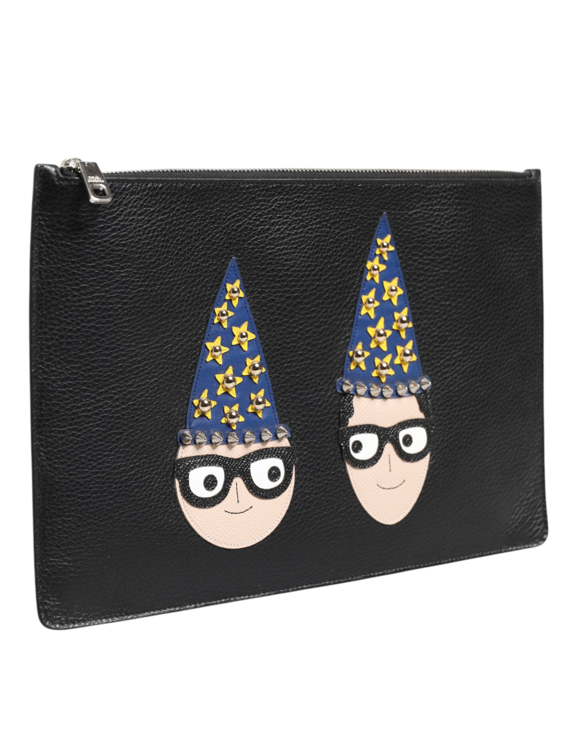 Dolce & Gabbana Black Leather #DGFAMILY Embellished Men's Clutch Pouch Bag-3