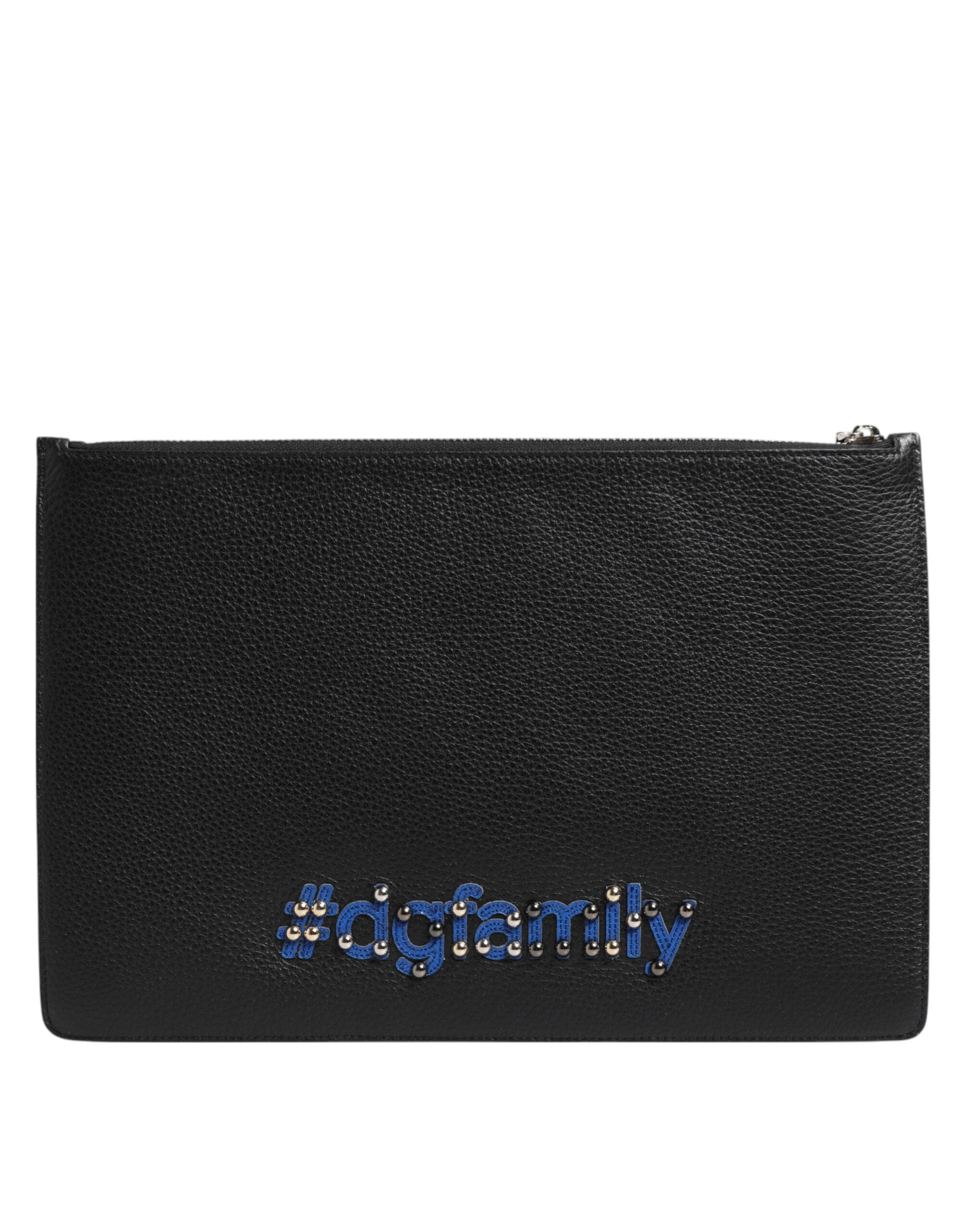 Dolce & Gabbana Black Leather #DGFAMILY Embellished Men's Clutch Pouch Bag-4