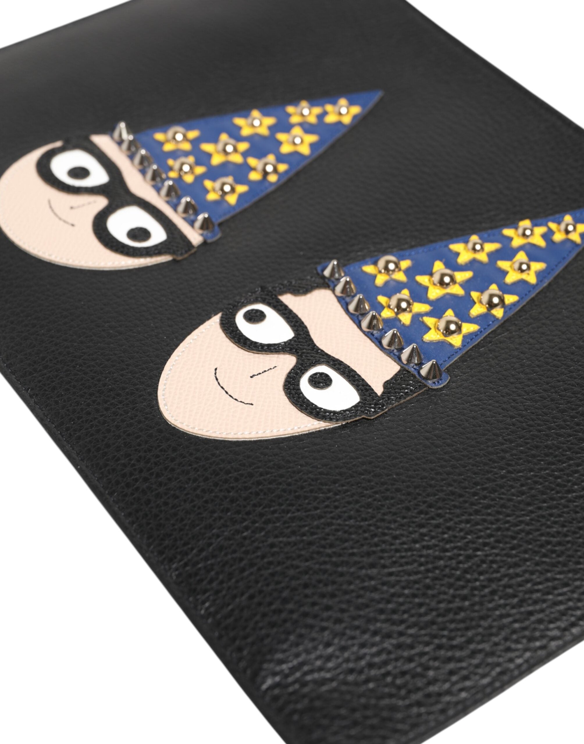 Dolce & Gabbana Black Leather #DGFAMILY Embellished Men's Clutch Pouch Bag-5
