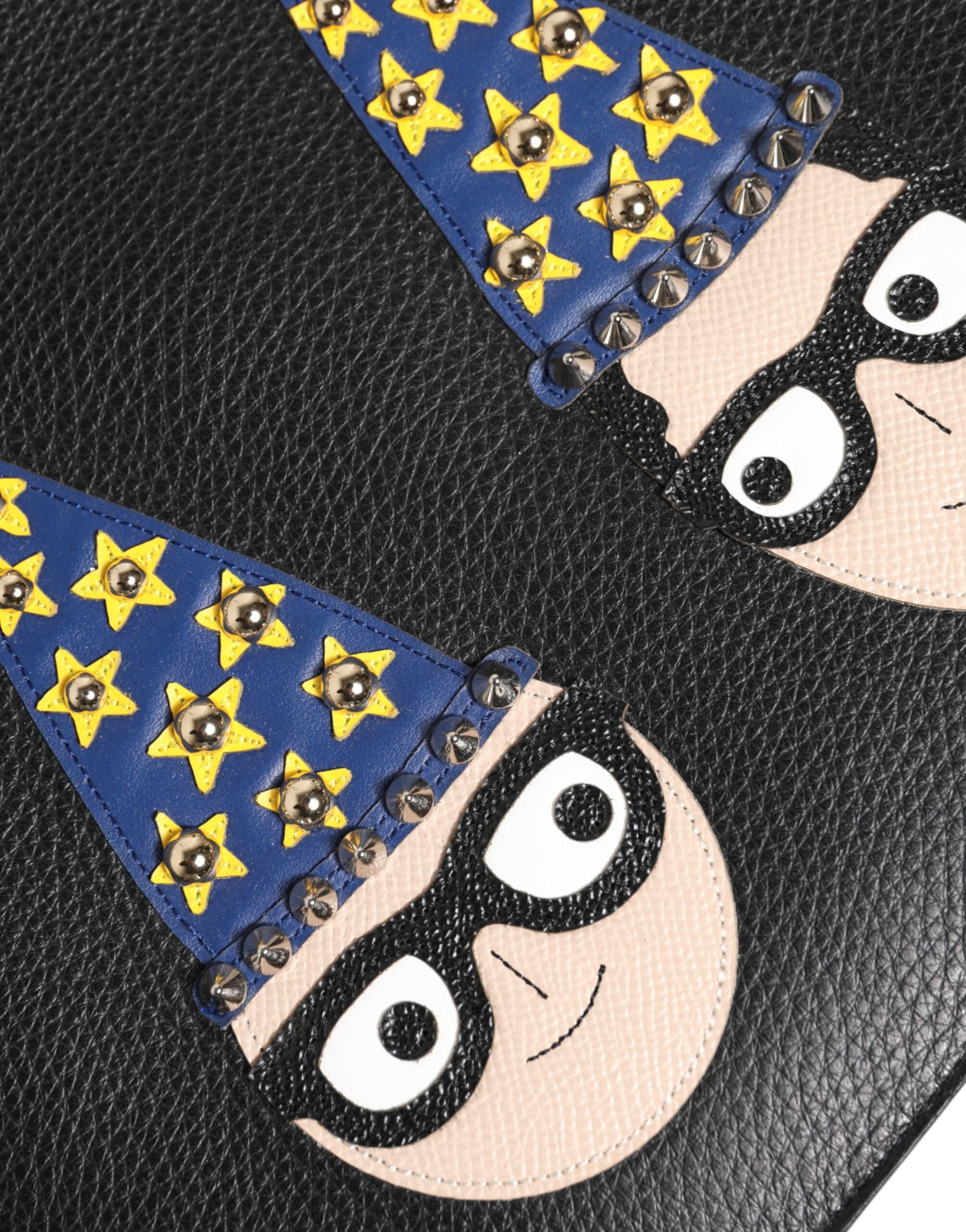 Dolce & Gabbana Black Leather #DGFAMILY Embellished Men's Clutch Pouch Bag-6