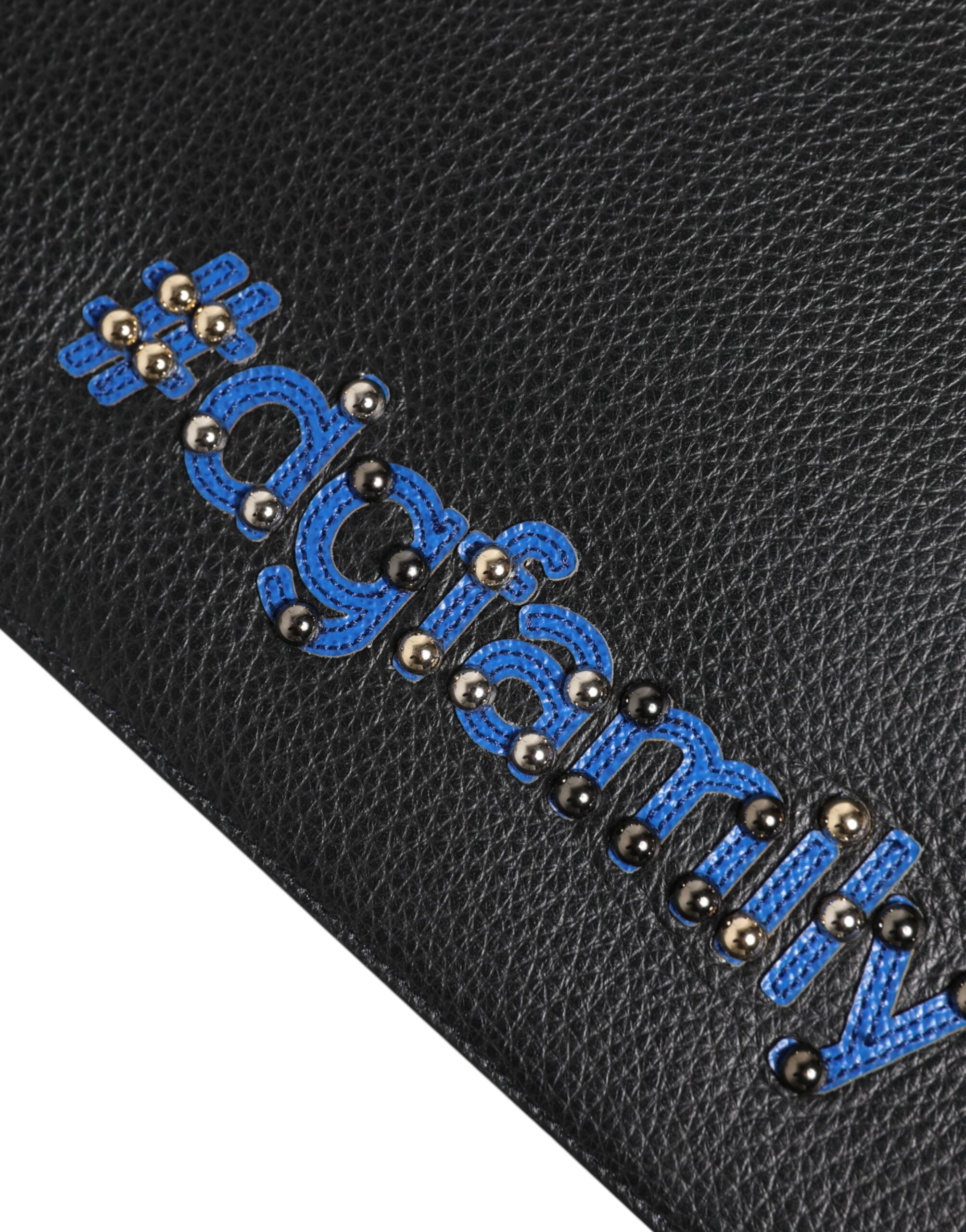 Dolce & Gabbana Black Leather #DGFAMILY Embellished Men's Clutch Pouch Bag-7