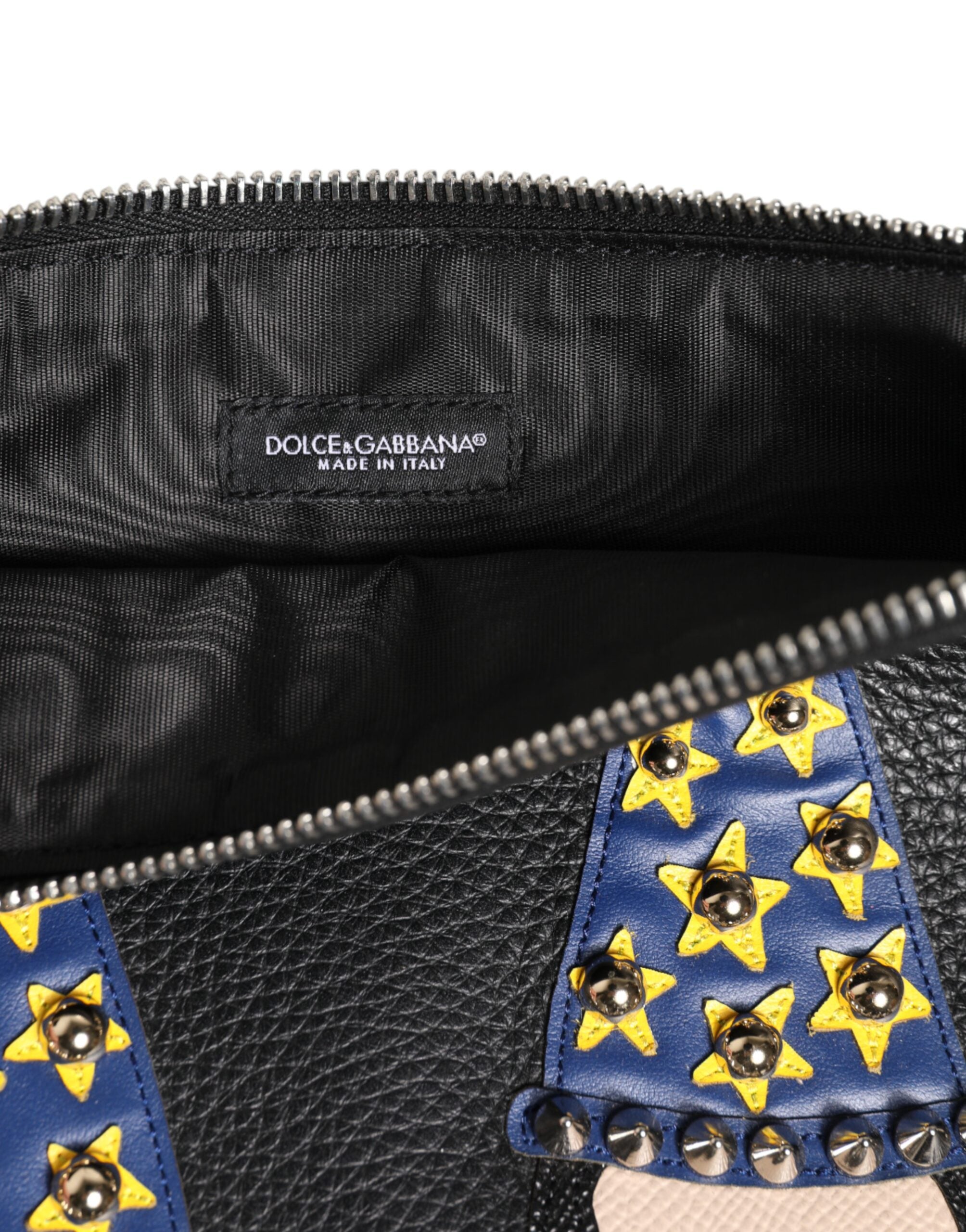 Dolce & Gabbana Black Leather #DGFAMILY Embellished Men's Clutch Pouch Bag-8
