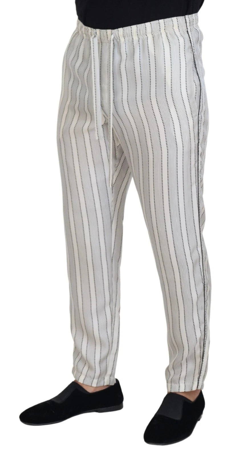 Dolce & Gabbana white striped silk lounge trousers-4