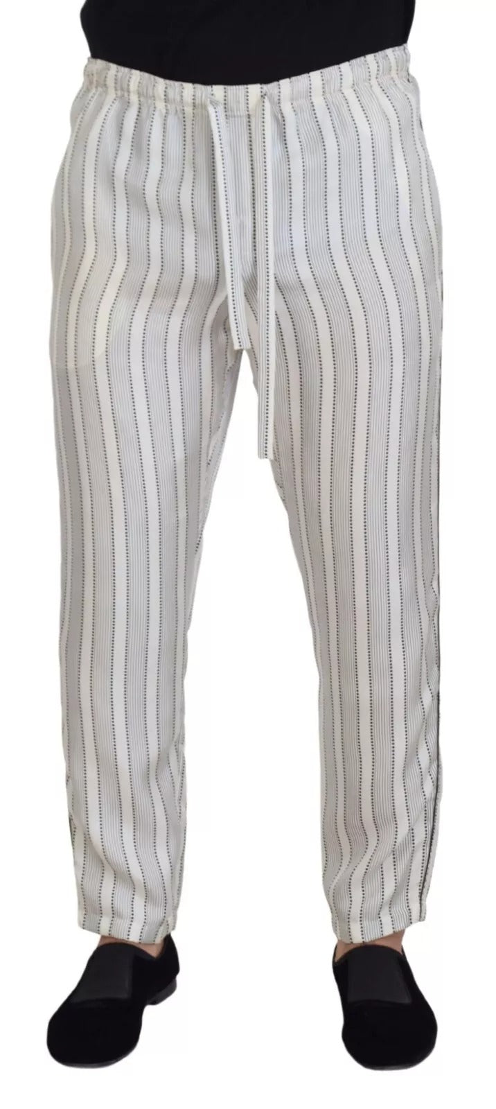 Dolce & Gabbana white striped silk lounge trousers-1