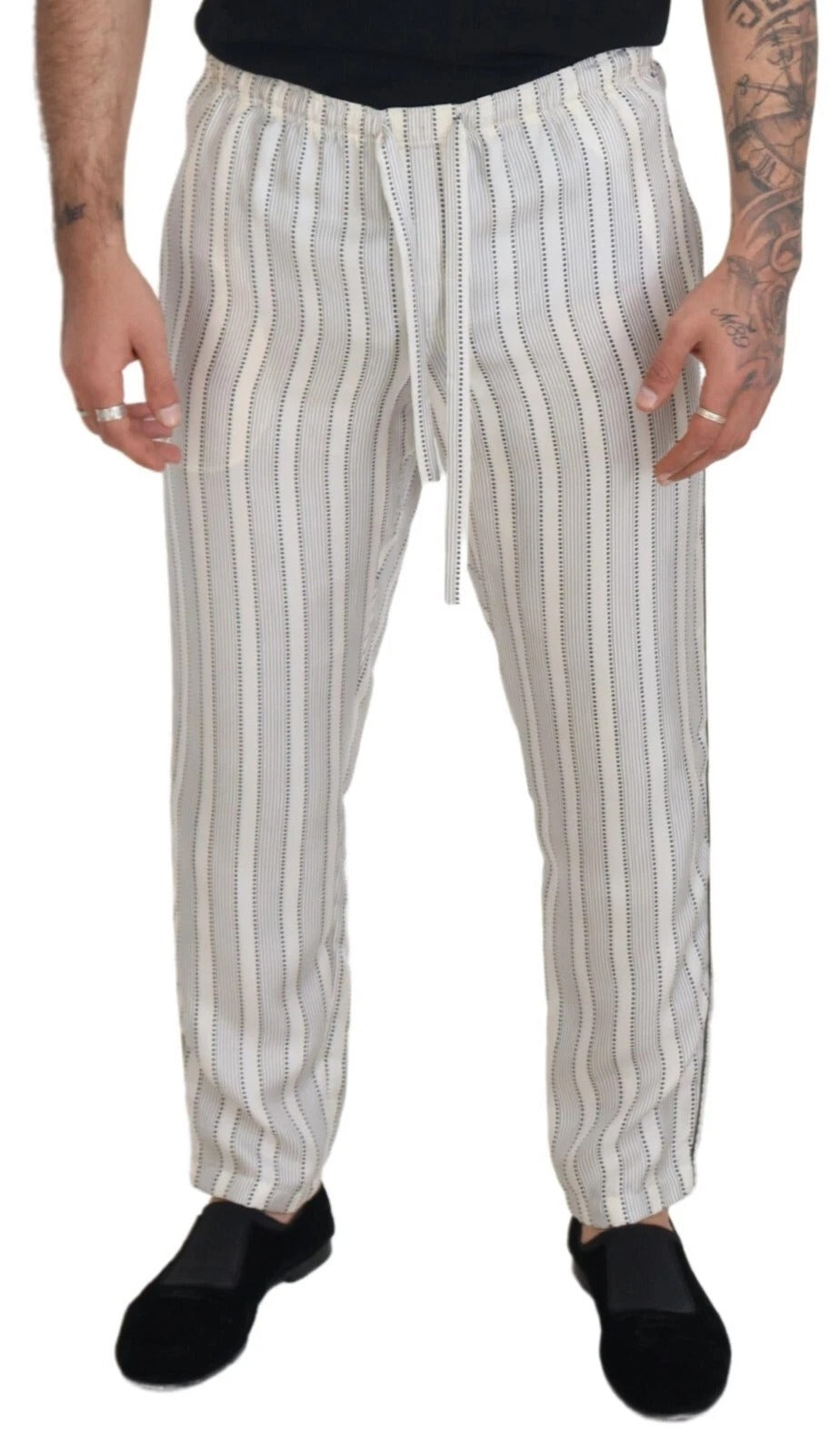 Dolce & Gabbana white striped silk lounge trousers-2