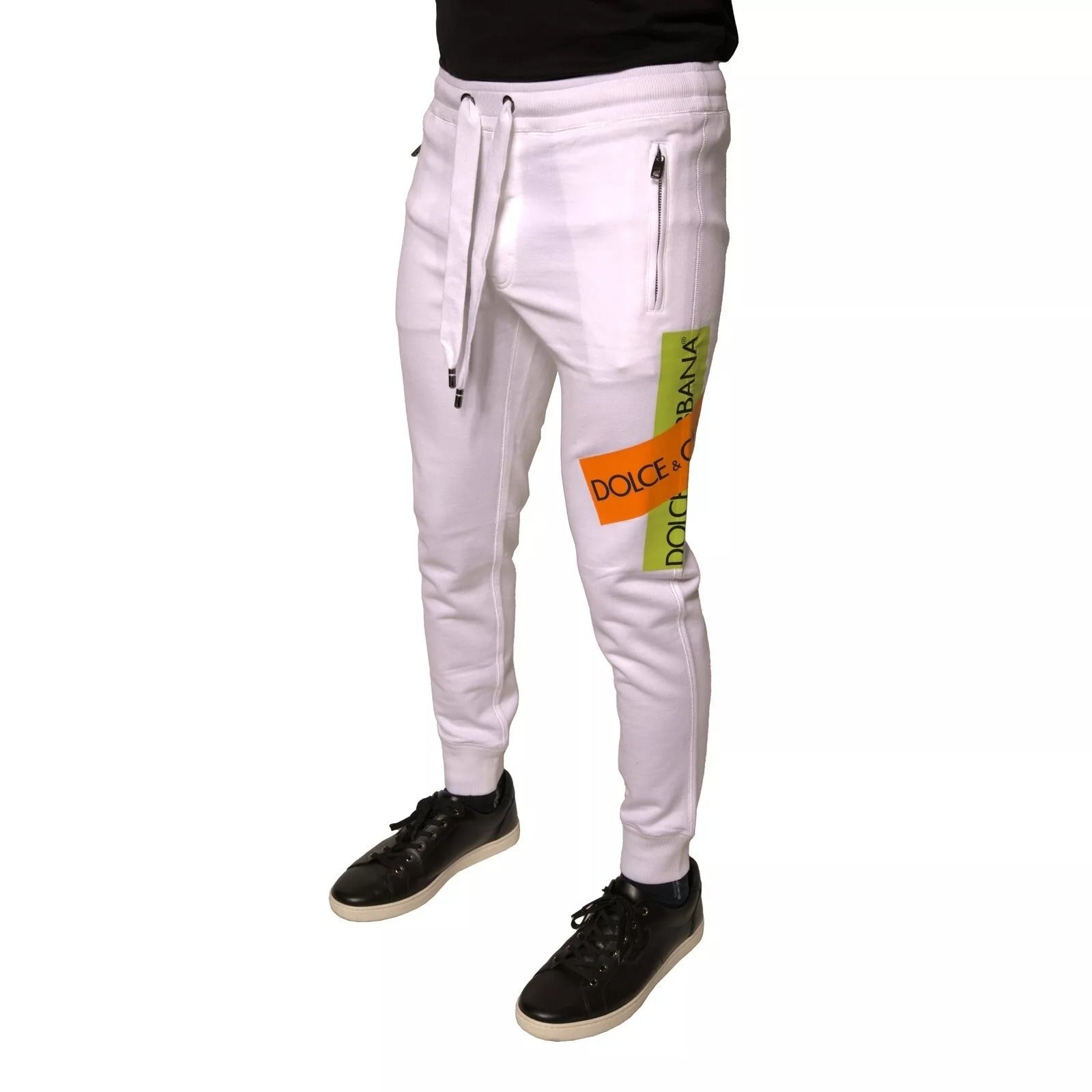 Dolce & Gabbana White Logo Tape Cotton Jogging Pants with Sweatpants-2