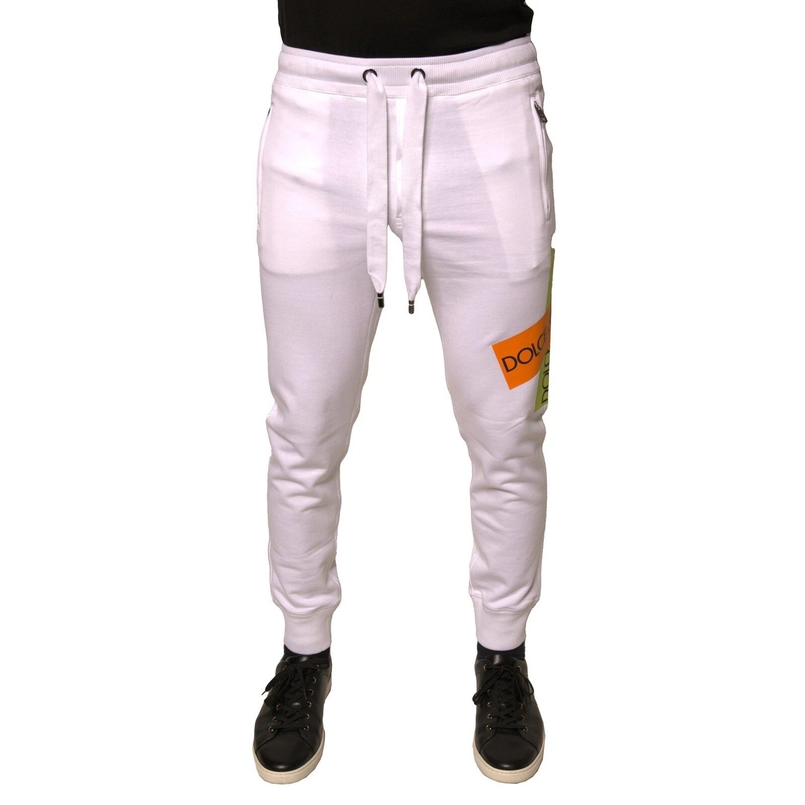 Dolce & Gabbana White Logo Tape Cotton Jogging Pants with Sweatpants-1