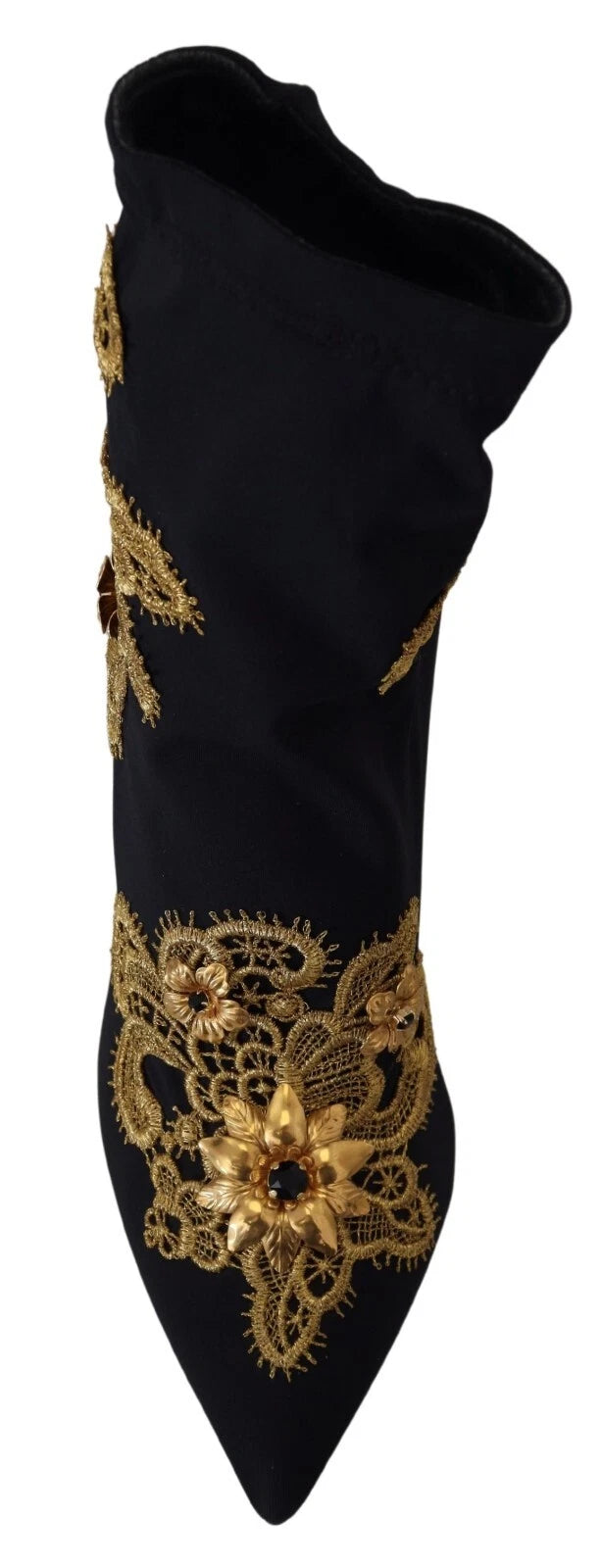 Dolce & Gabbana Schwarz Gold Stickerei Kristall Stiefel Schuhe-6