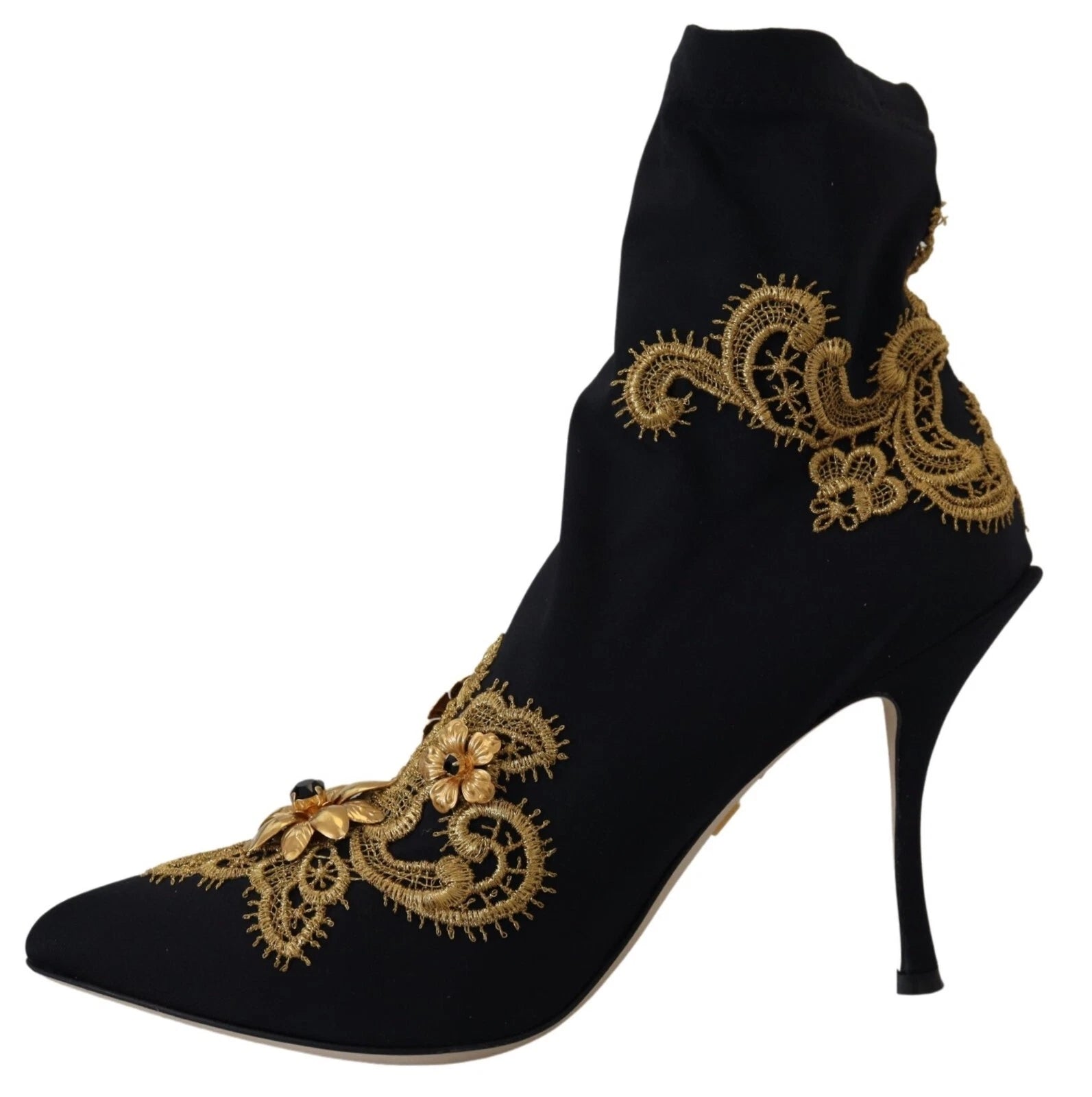 Dolce & Gabbana Schwarz Gold Stickerei Kristall Stiefel Schuhe-7
