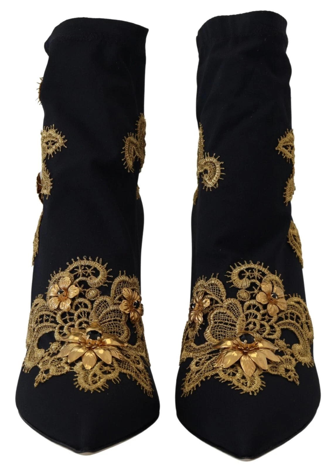 Dolce & Gabbana Schwarz Gold Stickerei Kristall Stiefel Schuhe-3