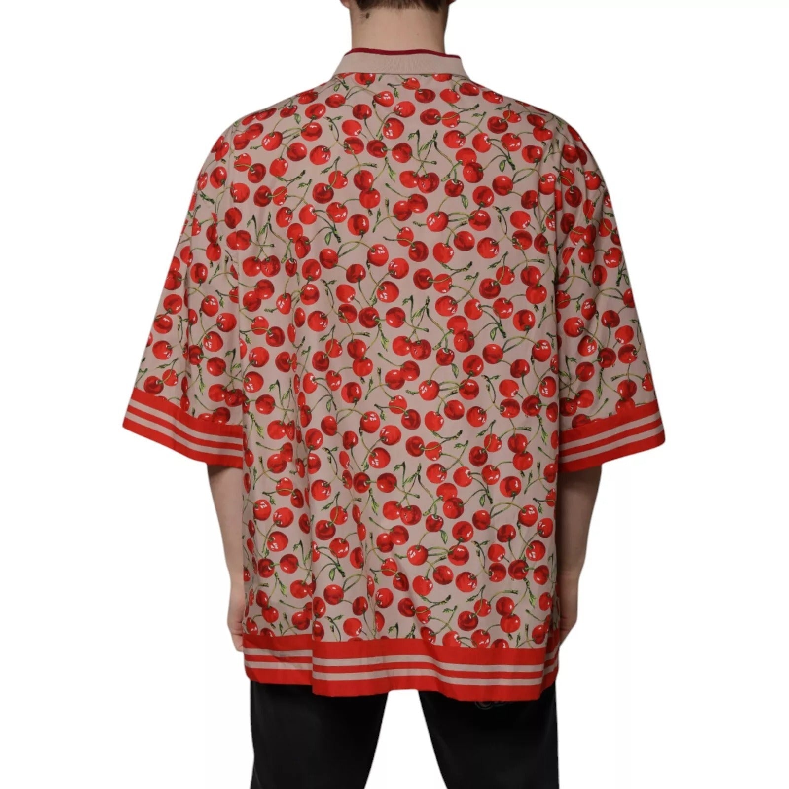 Dolce & Gabbana Beige Cherry Nylon Buttoned Casual Shirt-7
