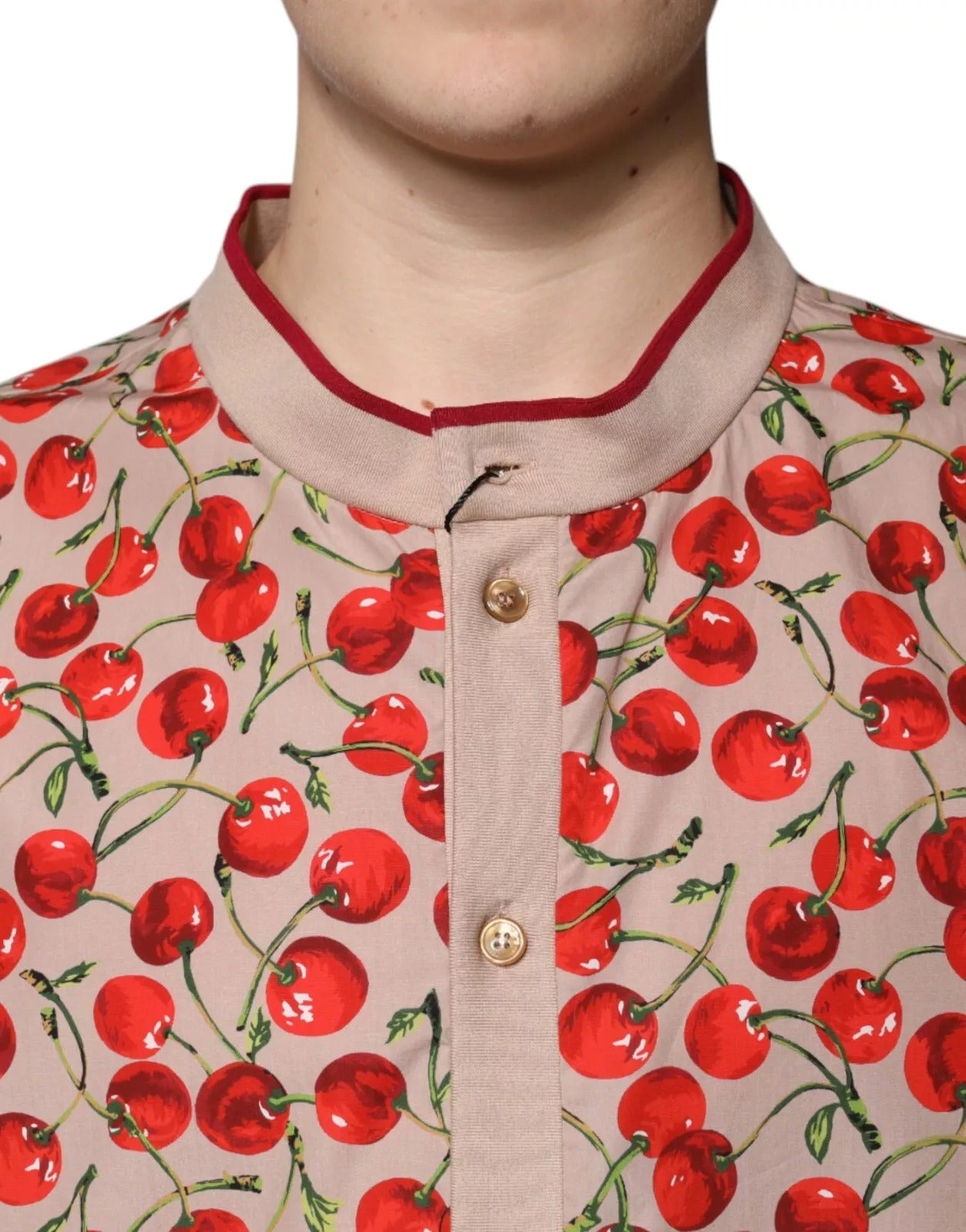 Dolce & Gabbana Beige Cherry Nylon Buttoned Casual Shirt-4