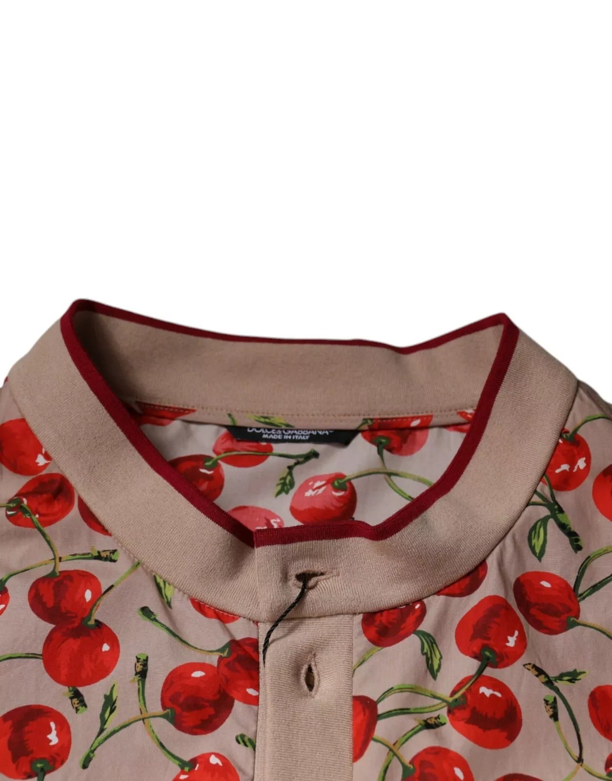 Dolce & Gabbana Beige Cherry Nylon Buttoned Casual Shirt-3