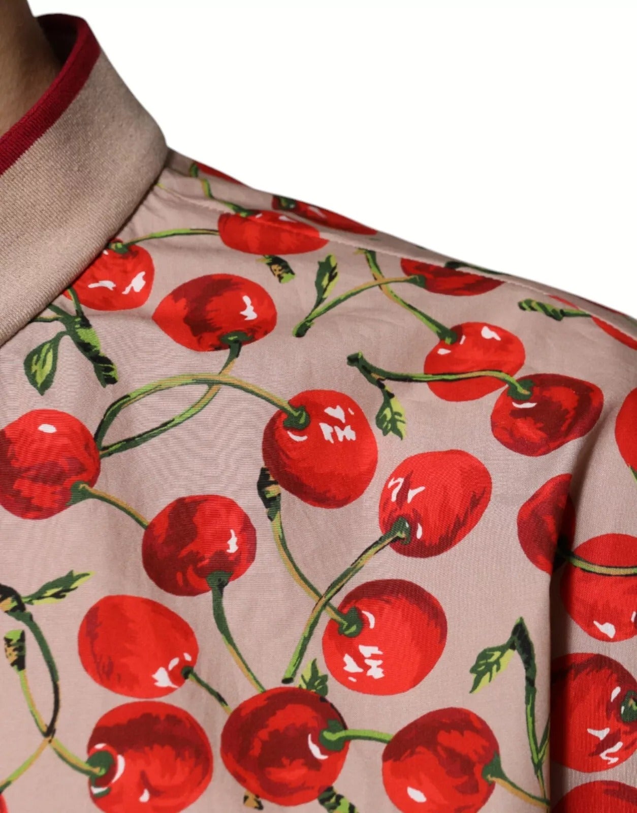 Dolce & Gabbana Beige Cherry Nylon Buttoned Casual Shirt-2