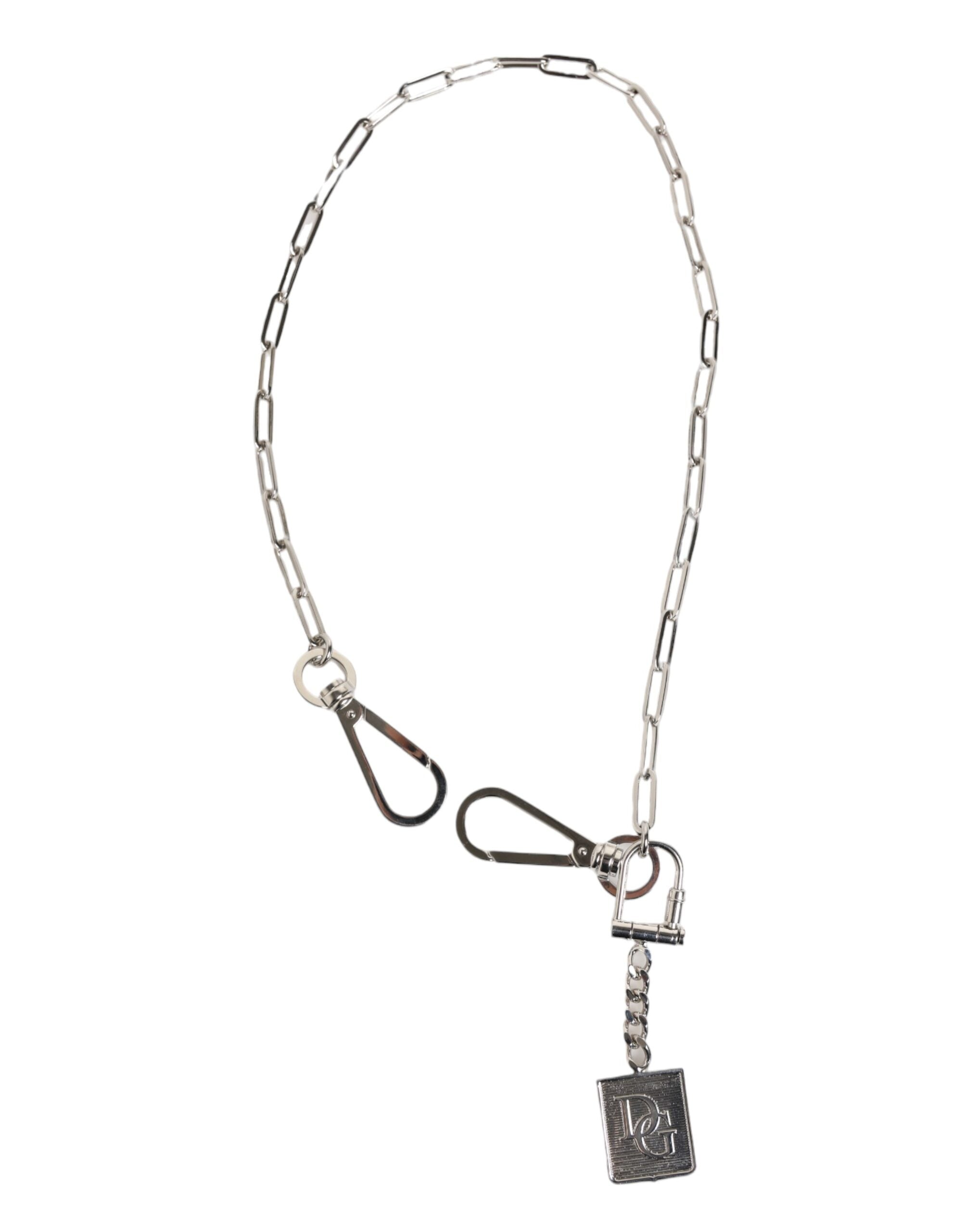 Dolce & Gabbana Silberfarbene Metallkette DG Logo Anhänger Männer Halskette-2