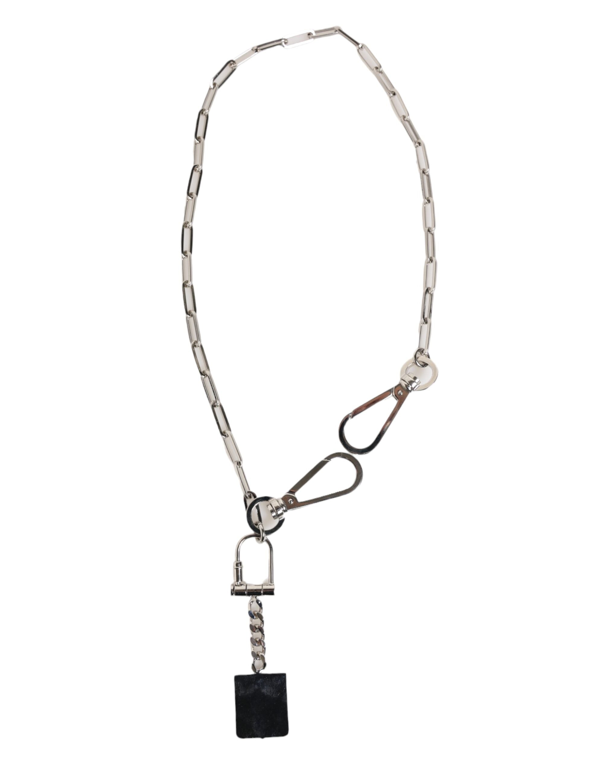 Dolce & Gabbana Silberfarbene Metallkette DG Logo Anhänger Männer Halskette-6