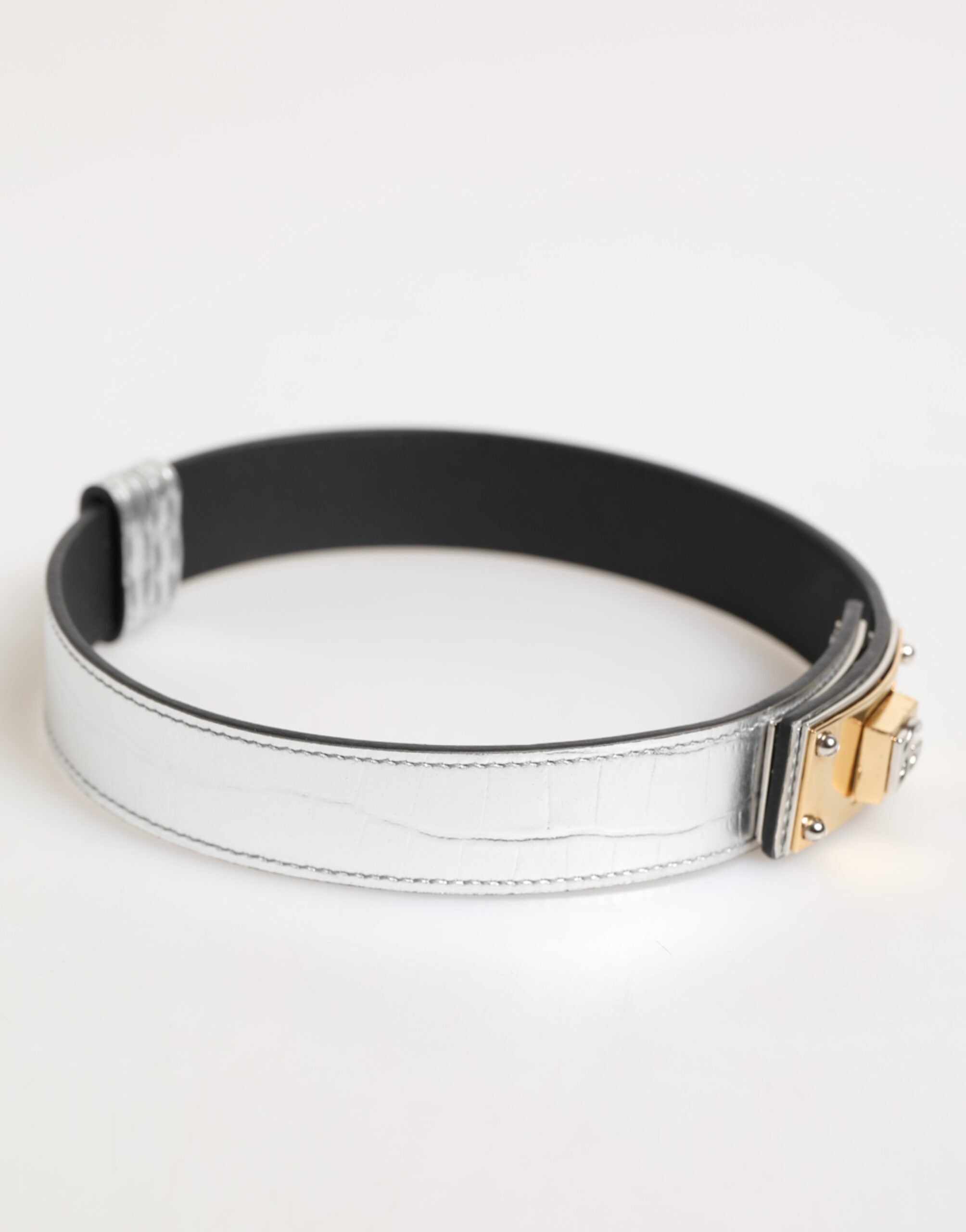 Gargantilla Dolce & Gabbana de piel texturizada plateada y metal dorado-3