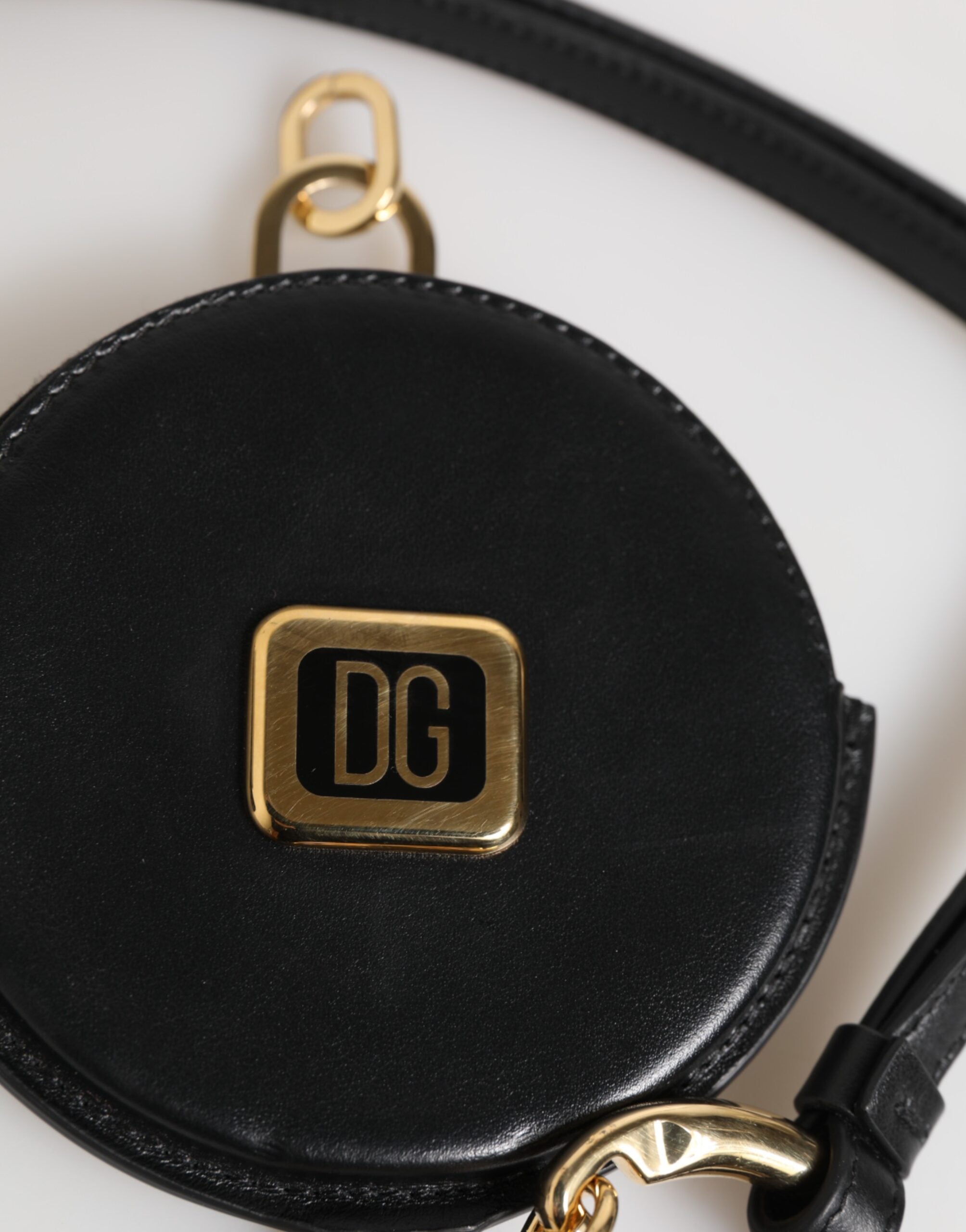 Dolce & Gabbana Black Round Leather DG Logo Coin Purse Lanyard Wallet-3