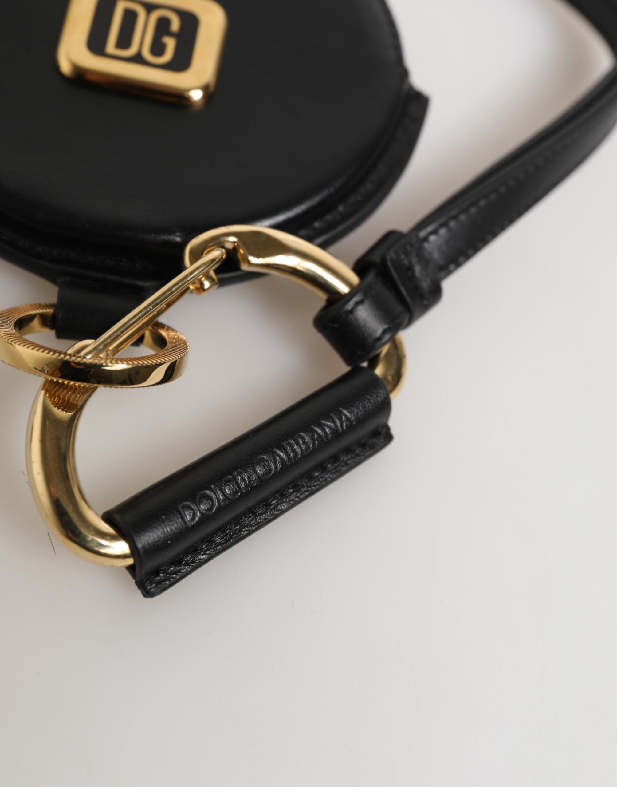 Dolce & Gabbana Black Round Leather DG Logo Coin Purse Lanyard Wallet-4