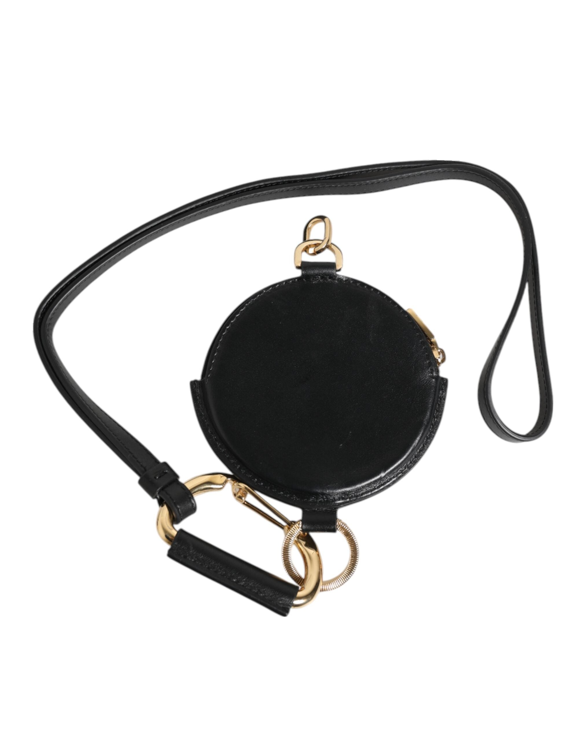 Dolce & Gabbana Black Round Leather DG Logo Coin Purse Lanyard Wallet-5