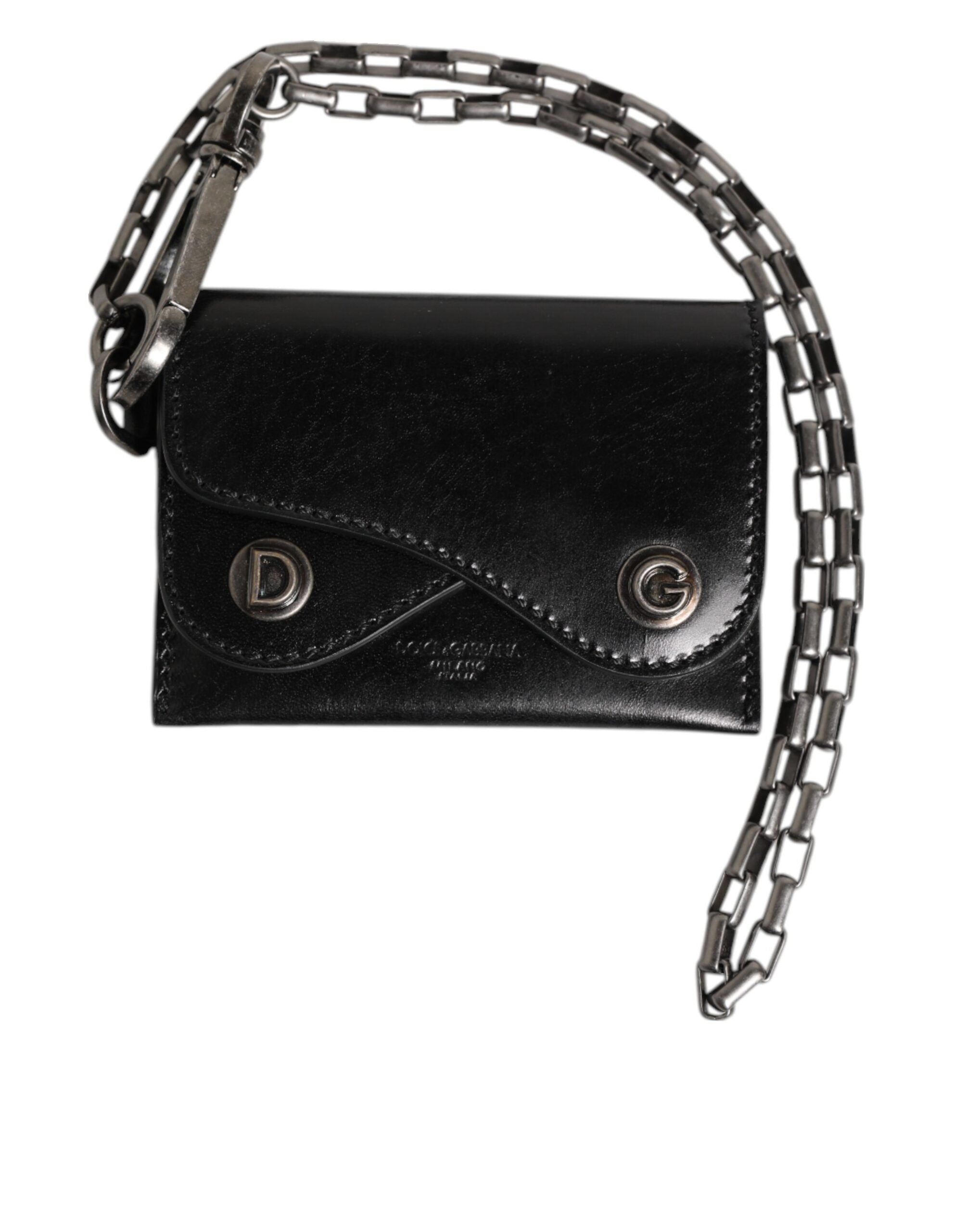 Dolce & Gabbana Black Cavallo Leather Wallet Chain Snap Bifold Card Holder-2