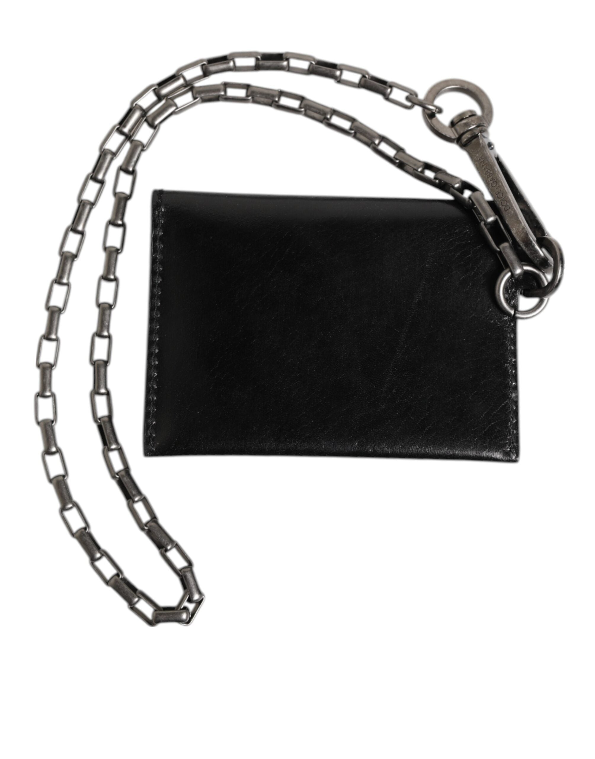 Dolce & Gabbana Black Cavallo Leather Wallet Chain Snap Bifold Card Holder-5