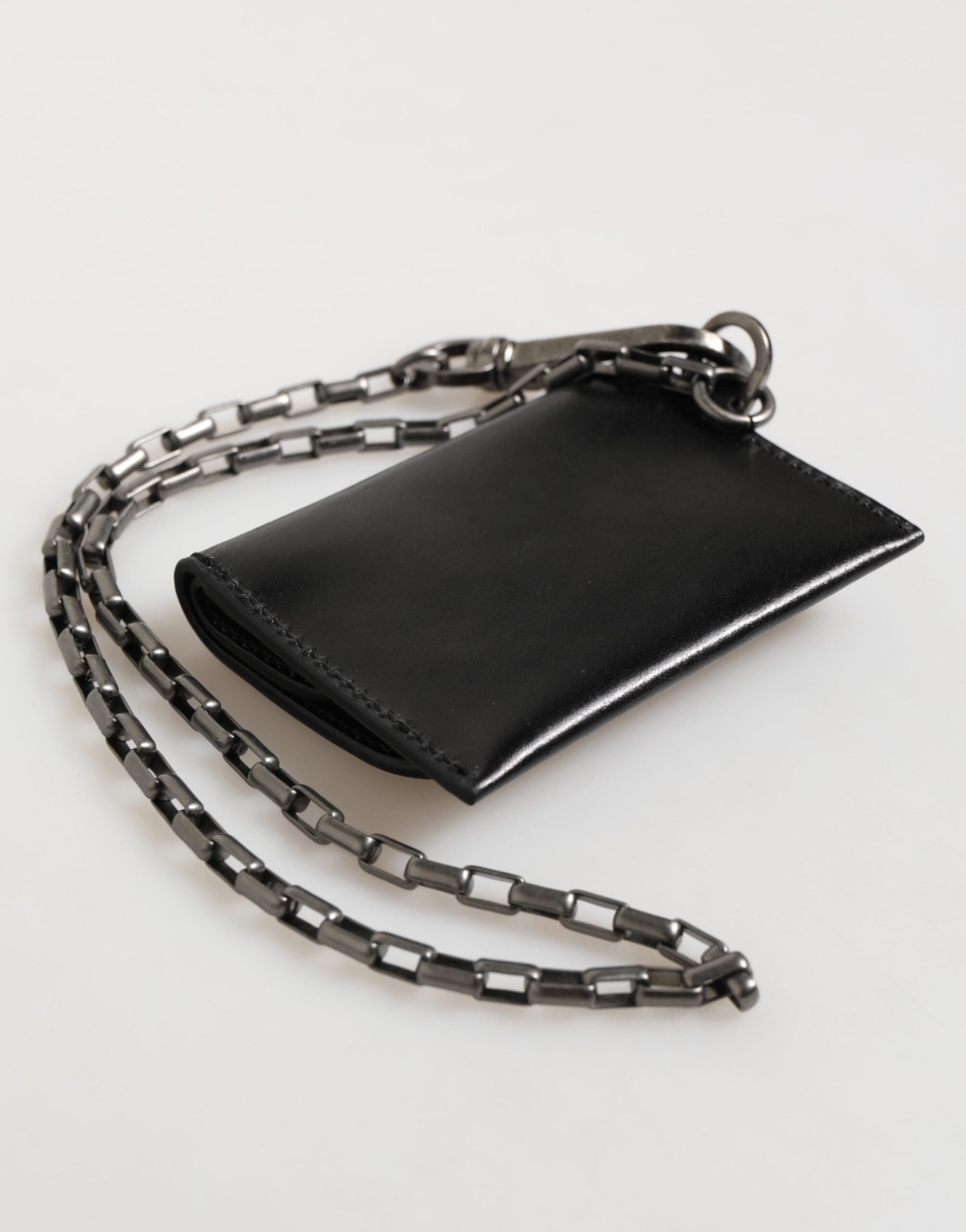 Dolce & Gabbana Black Cavallo Leather Wallet Chain Snap Bifold Card Holder-6