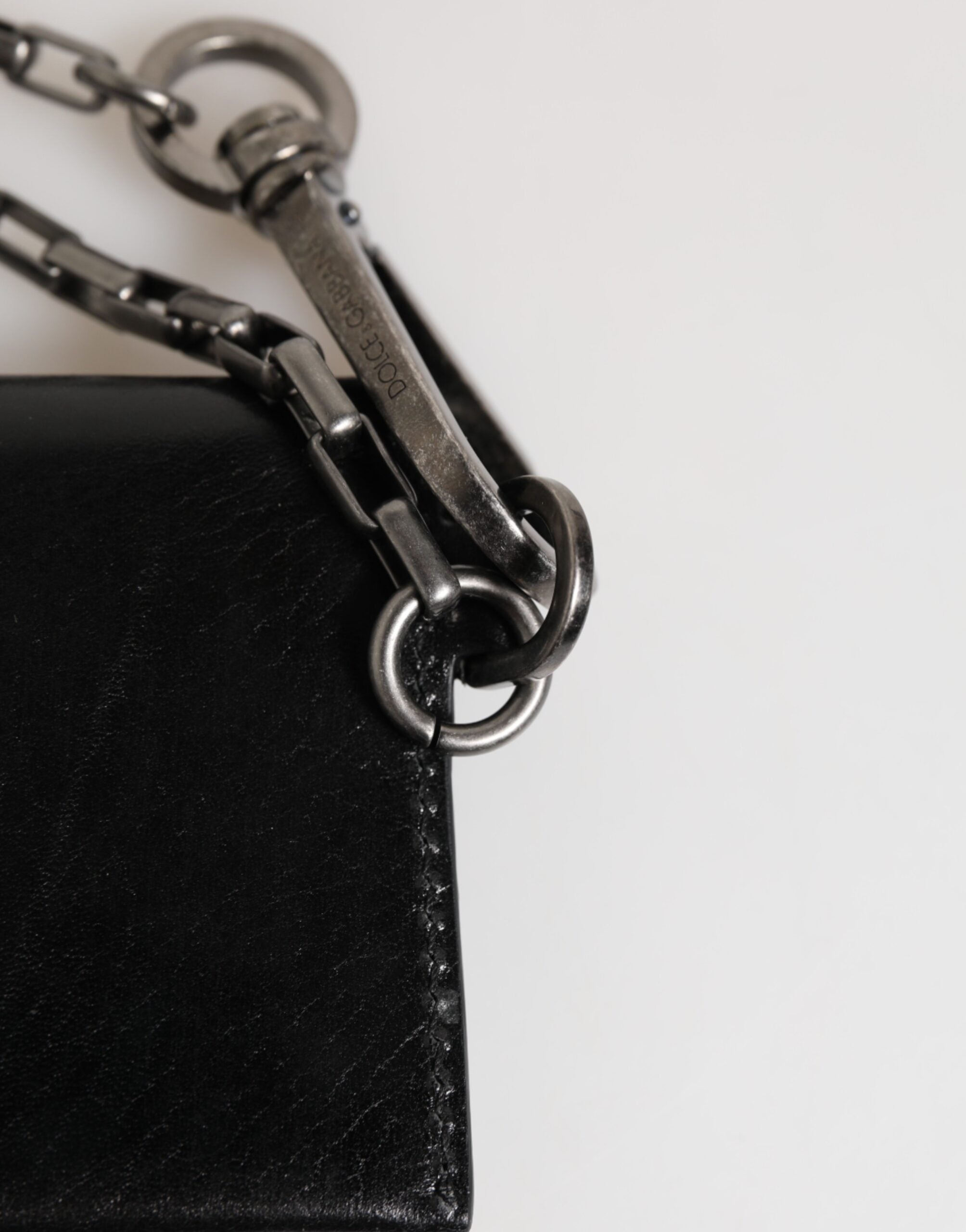 Dolce & Gabbana Black Cavallo Leather Wallet Chain Snap Bifold Card Holder-7